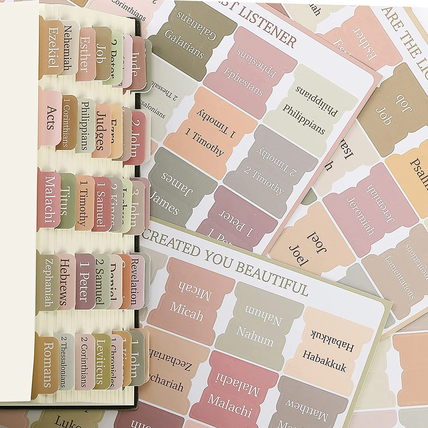 Bible Tabs, 75 Boho Theme, Laminated, Easy Apply, Old & New Testament, Journal Tabs - Image 6