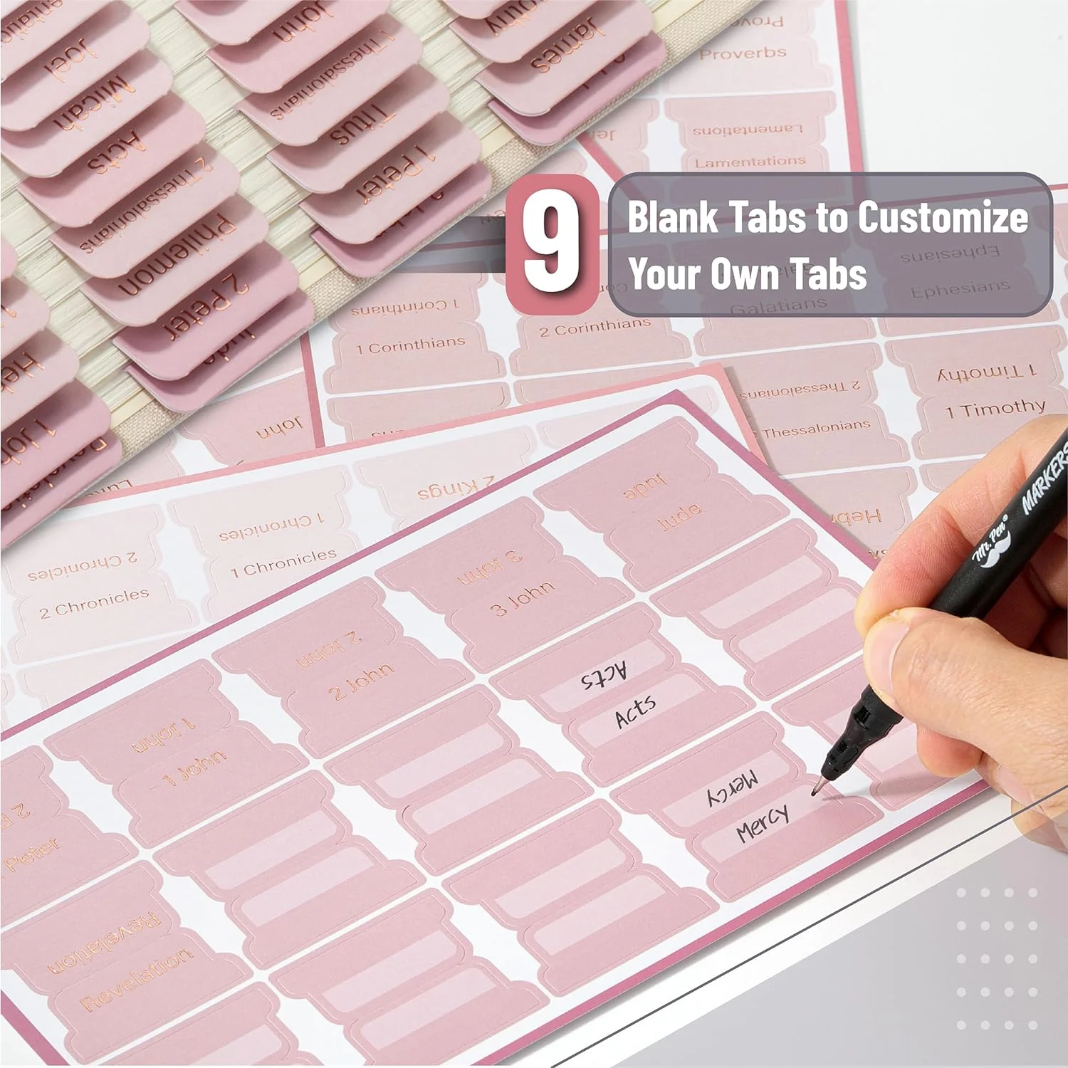 Bible Tabs, 75 Tabs, Pink Shades, Laminated Bible Tabs for Women and Men, Bible Tabs for Study Bible, Bible Index Tabs, Bible Book Tabs, Bible Labels Tabs, Mr Pen Bible Tabs - Image 3
