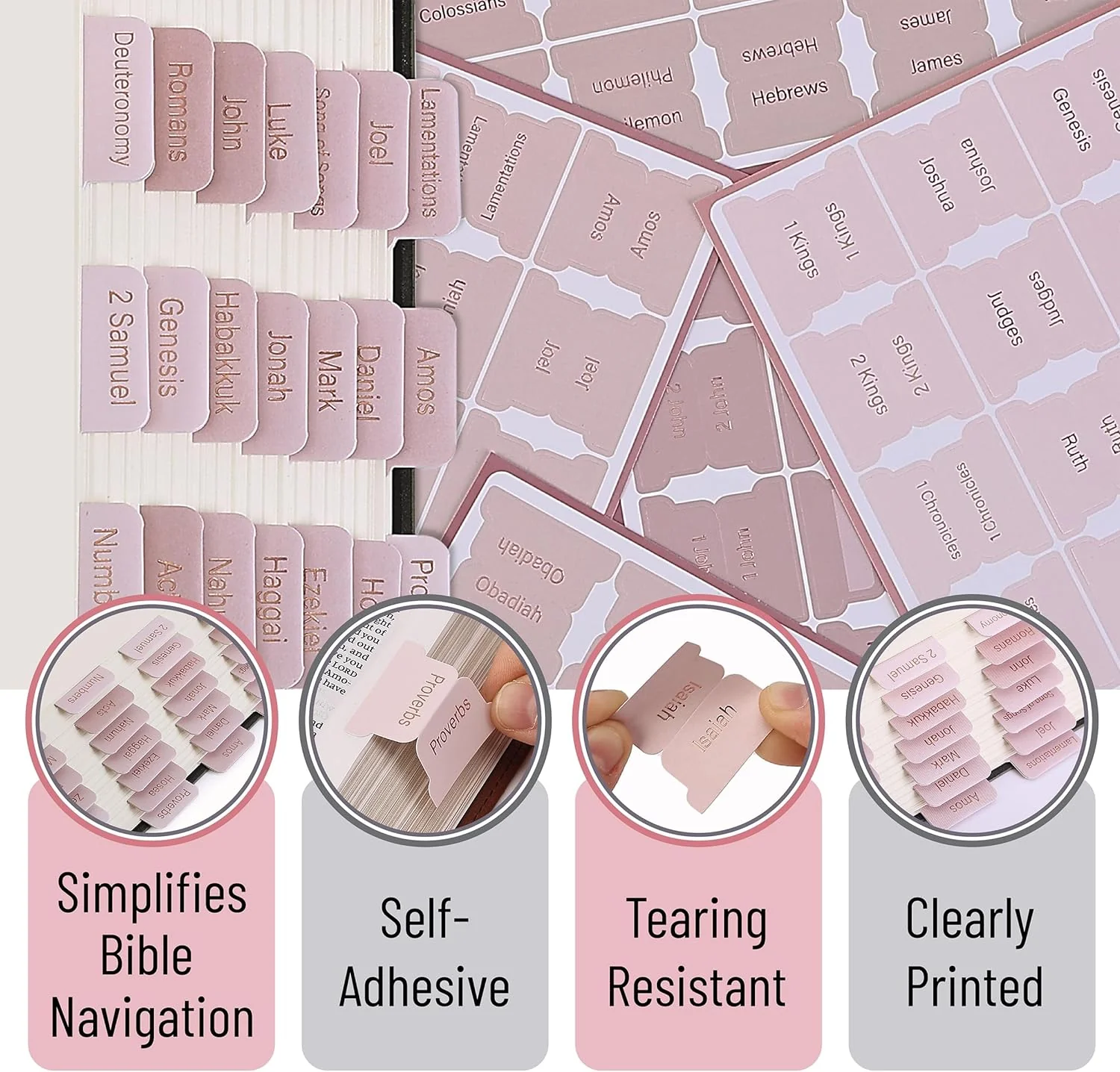 Bible Tabs, 75 Tabs, Pink Shades, Laminated Bible Tabs for Women and Men, Bible Tabs for Study Bible, Bible Index Tabs, Bible Book Tabs, Bible Labels Tabs, Mr Pen Bible Tabs - Image 5