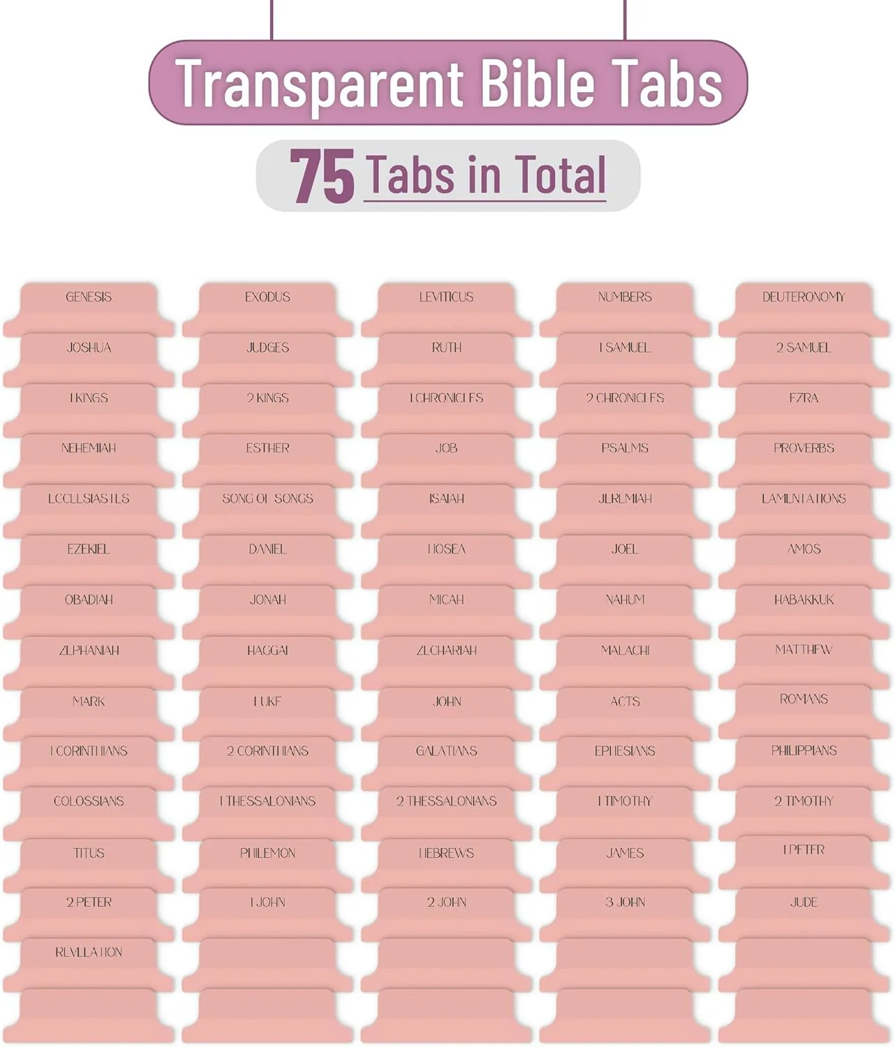 Mr. Pen- Bible Tabs, 75 Tabs, Transparent Pink Laminated Bible Tabs for Women and Men - Image 2