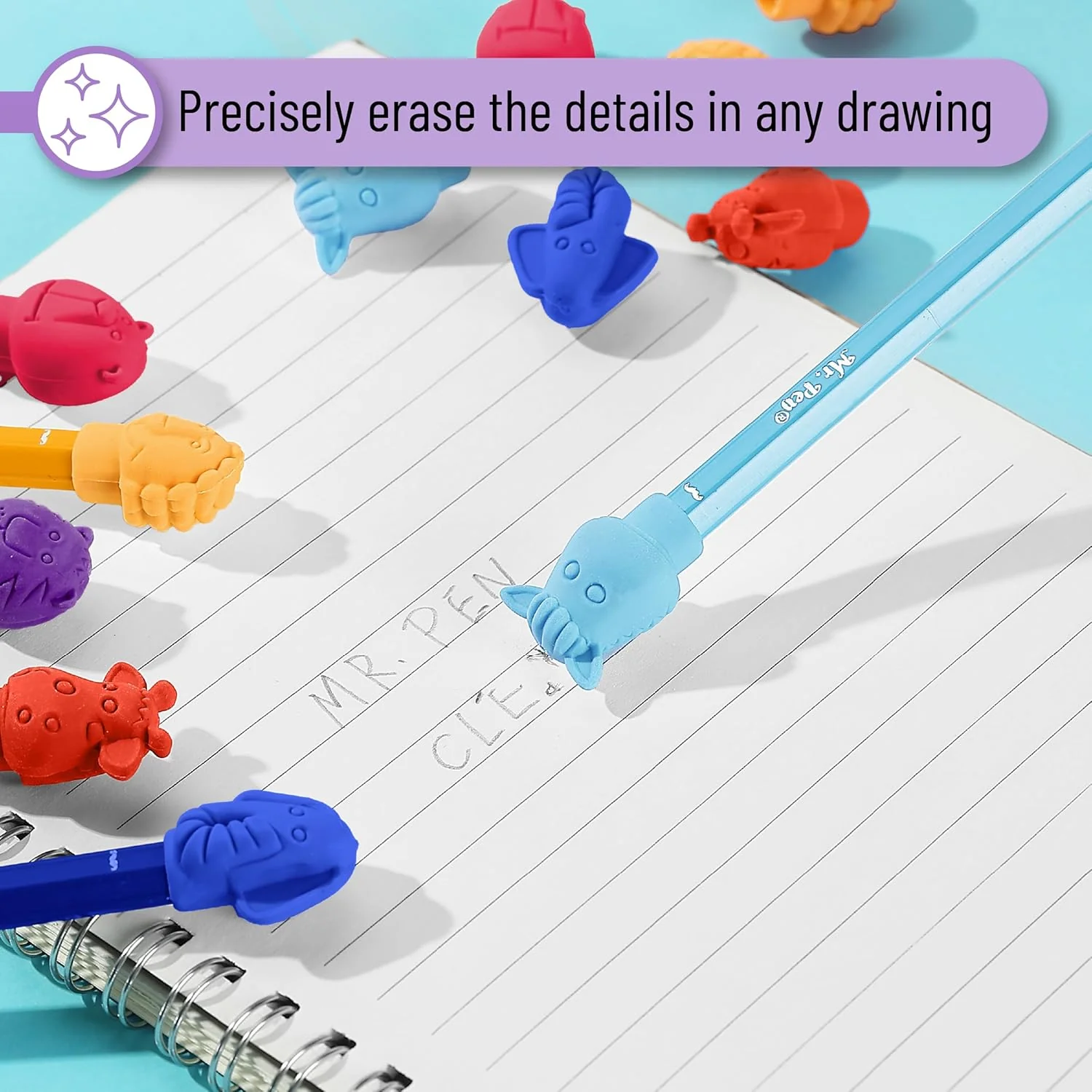 Animal Pencil Top Erasers, 60 Pack, Cap Erasers, Colorful - Image 4