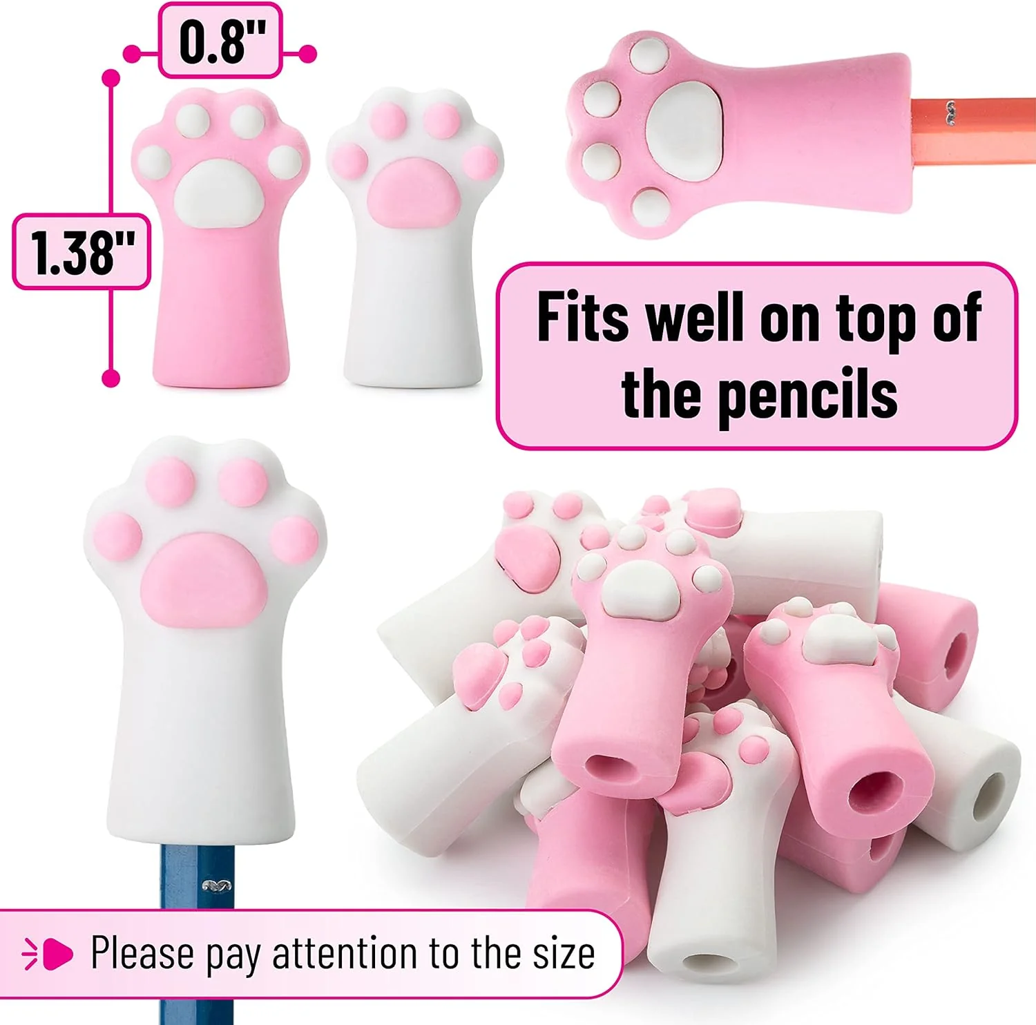 Cute Cat Paw Top Eraser, 12 Pack, Pencil Eraser Toppers, Caps - Image 3