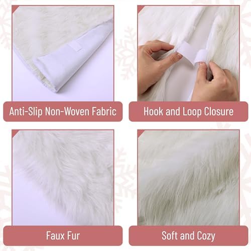 Mr. Pen- Christmas Tree Skirt 36 inches, White Faux Fur Christmas Tree Skirts, White Tree Skirt - Image 4