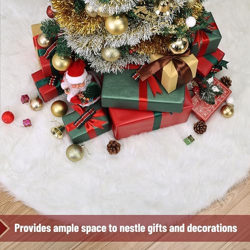 Mr. Pen- Christmas Tree Skirt 36 inches, White Faux Fur Christmas Tree Skirts, White Tree Skirt - Image 5