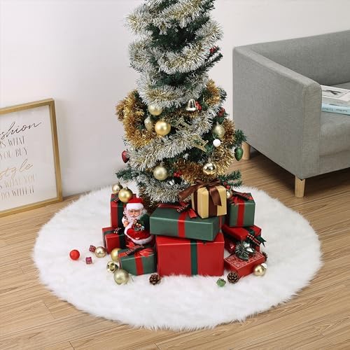 Mr. Pen- Christmas Tree Skirt 36 inches, White Faux Fur Christmas Tree Skirts, White Tree Skirt - Image 6