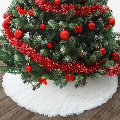 Mr. Pen- Christmas Tree Skirt 36 inches, White Faux Fur Christmas Tree Skirts, White Tree Skirt - Image 7