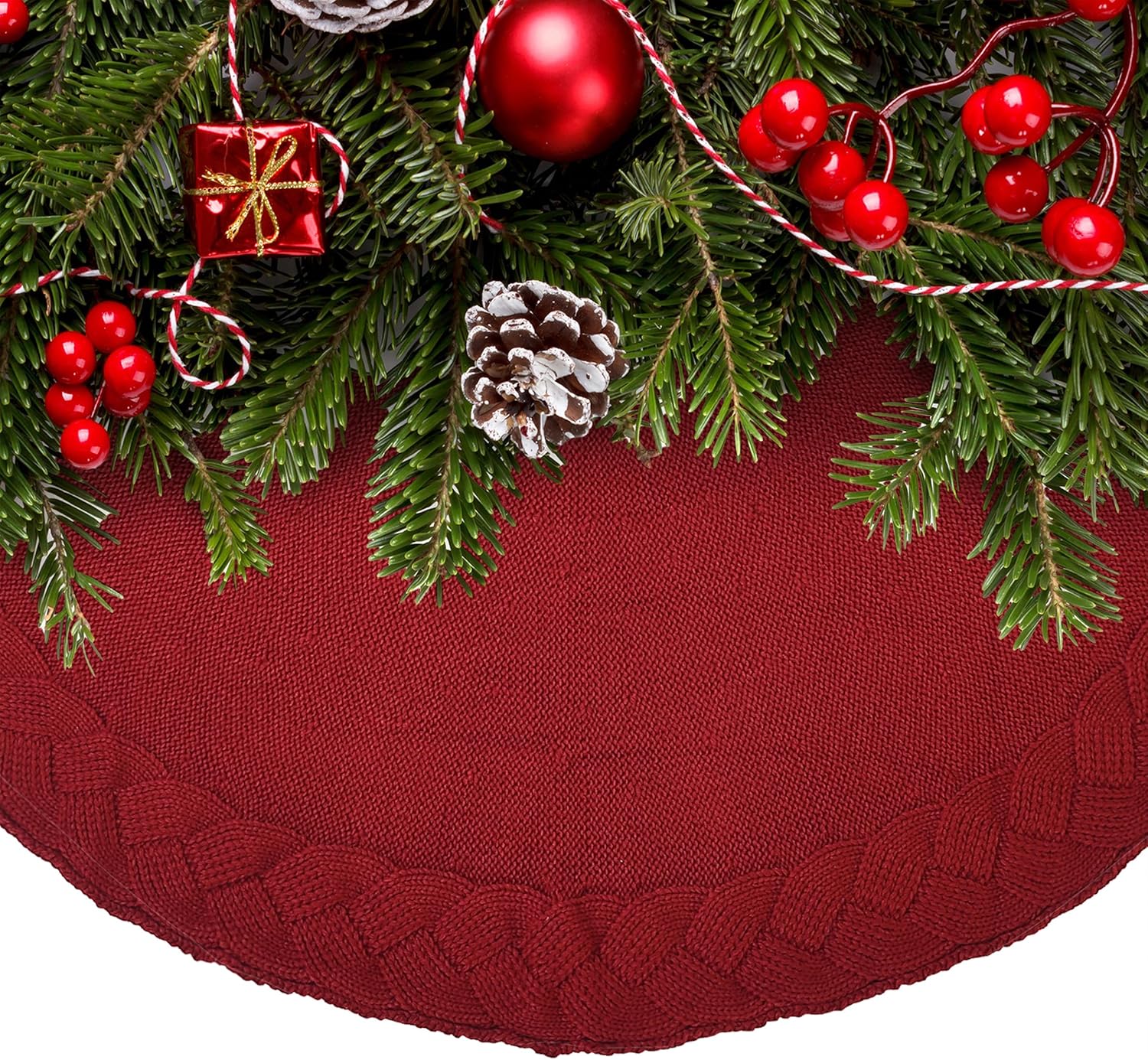 Mr. Pen- Christmas Tree Skirt, 36", Red Knitted Christmas Skirt Tree, Xmas Tree Skirt - Image 6