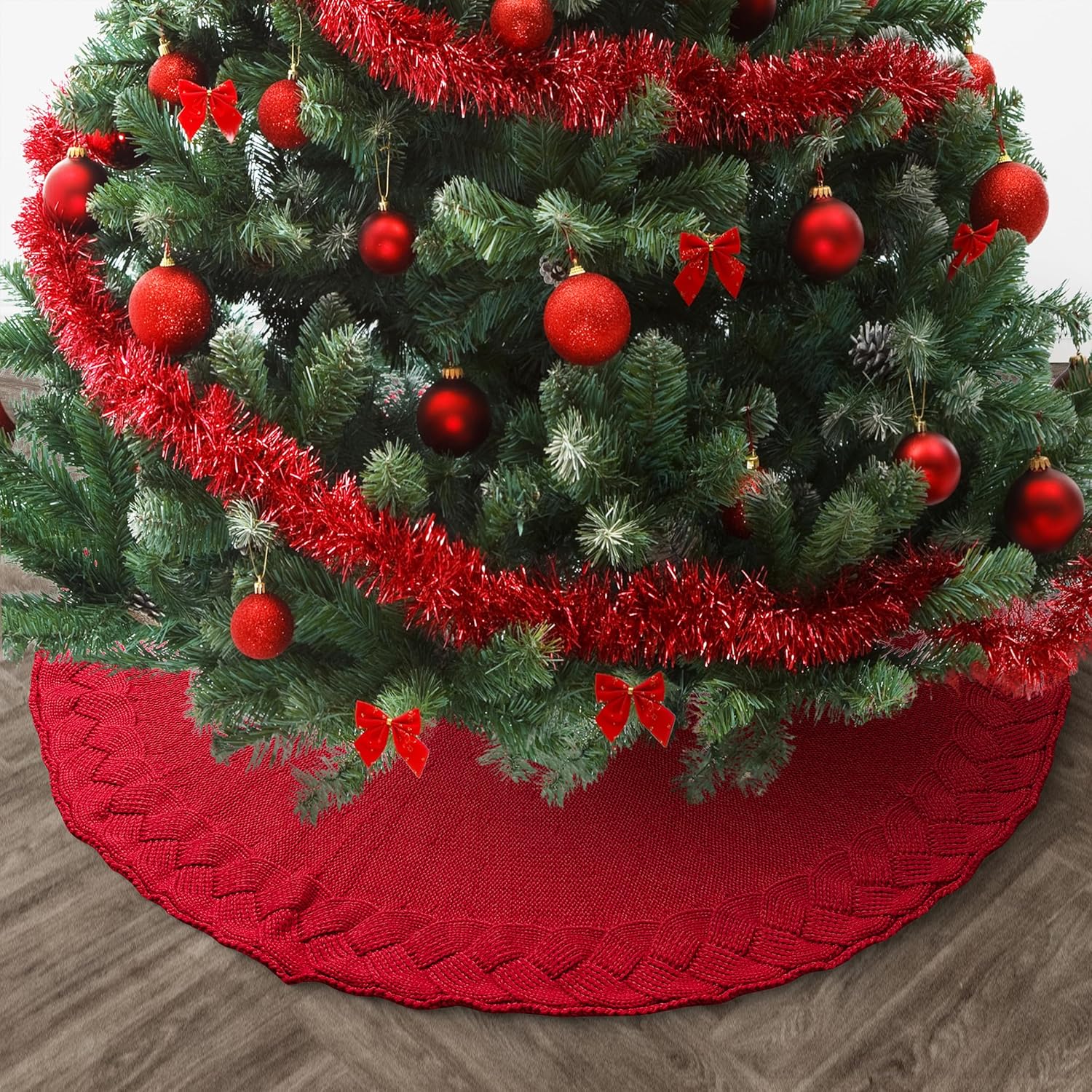 Mr. Pen- Christmas Tree Skirt, 36", Red Knitted Christmas Skirt Tree, Xmas Tree Skirt - Image 8