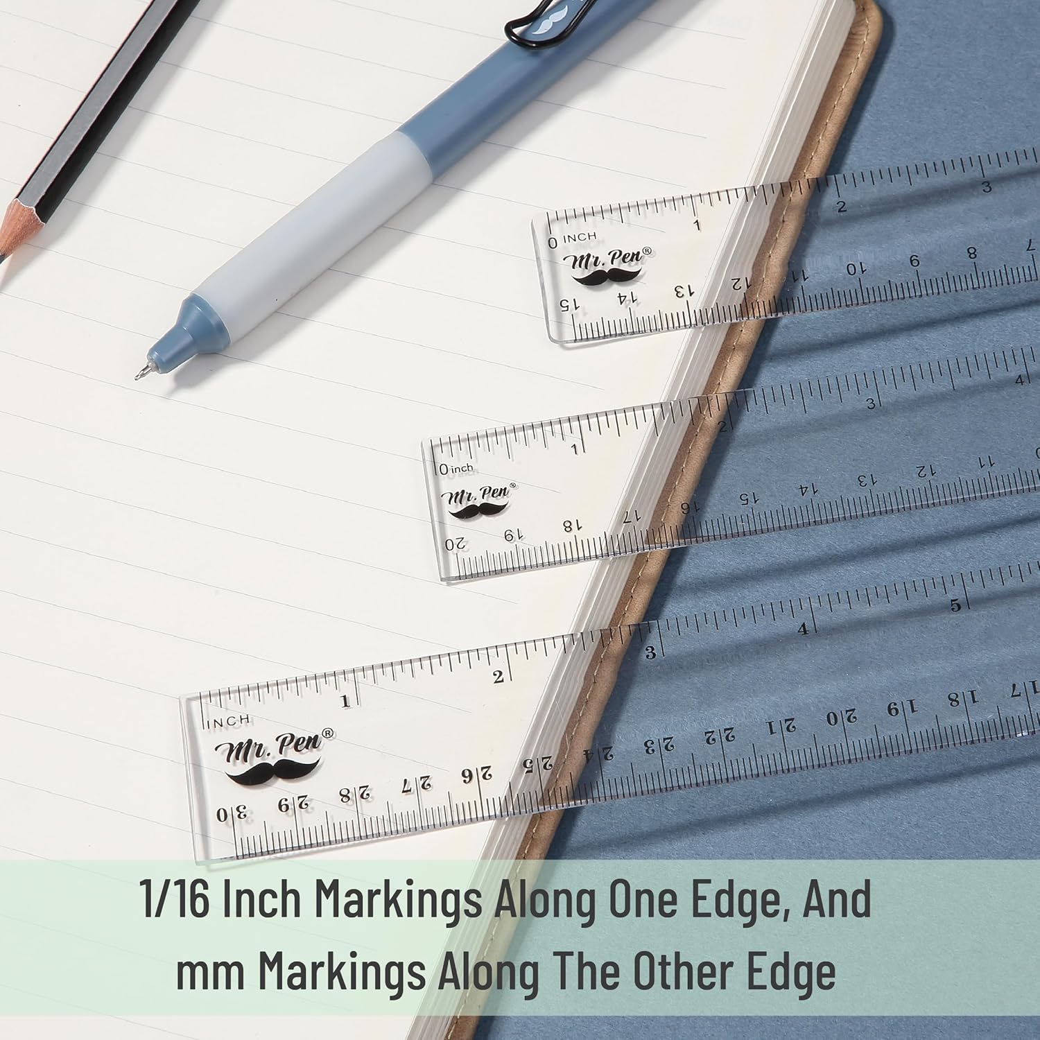 Clear Plastic Rulers Set, 3 Pack, 6”, 8”, 12”, Metric & Inch - Image 4
