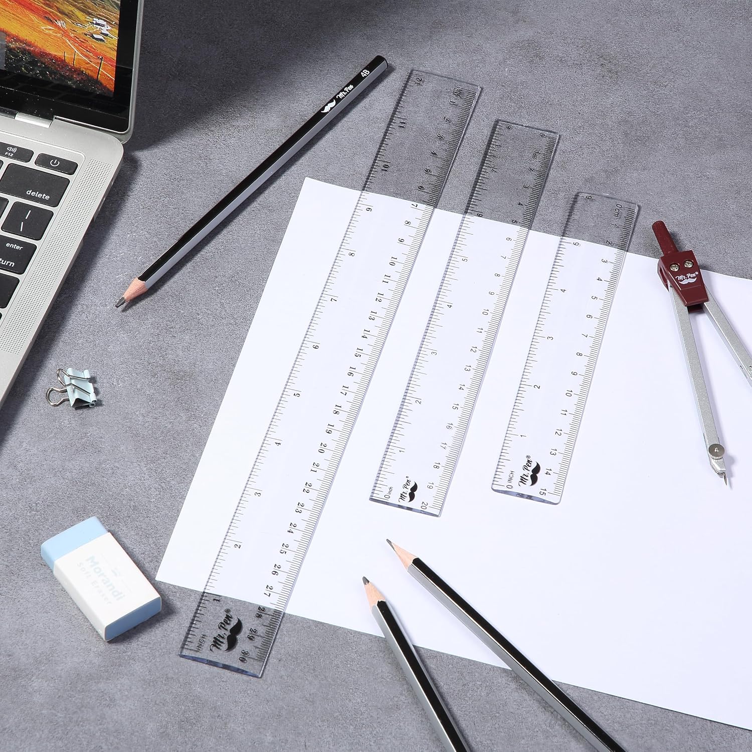 Clear Plastic Rulers Set, 3 Pack, 6”, 8”, 12”, Metric & Inch - Image 7
