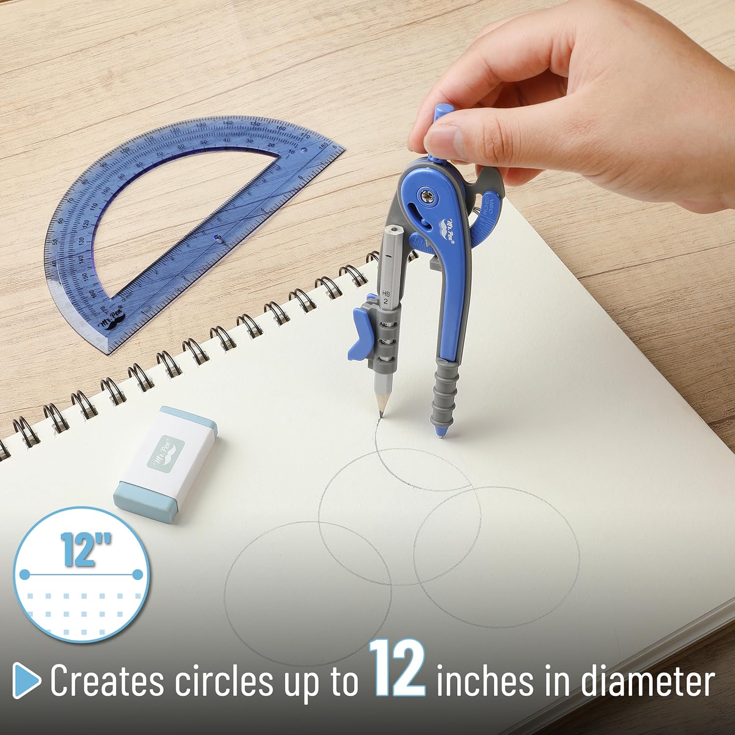 Compass and Protractor Set, Midnight Blue, 180° Protractor - Image 3