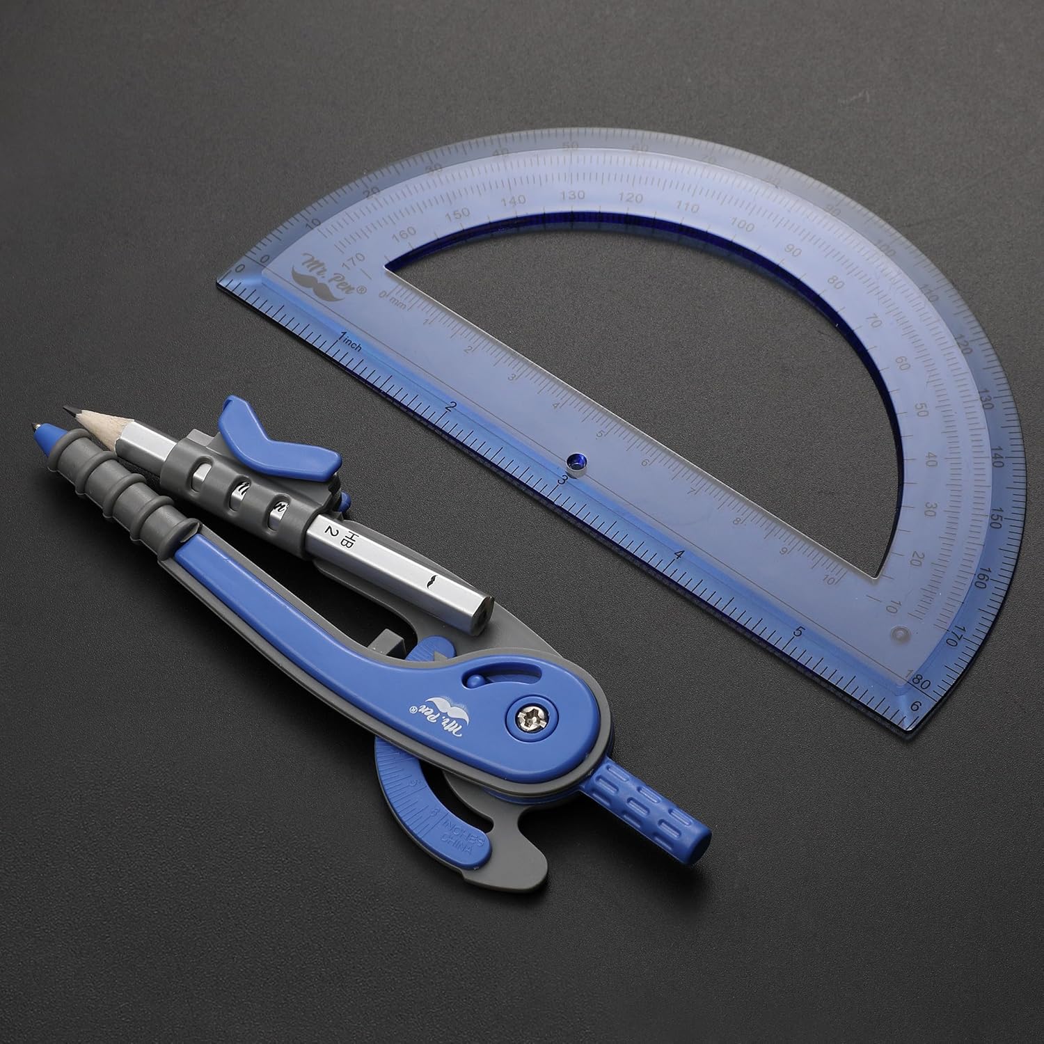 Compass and Protractor Set, Midnight Blue, 180° Protractor - Image 5