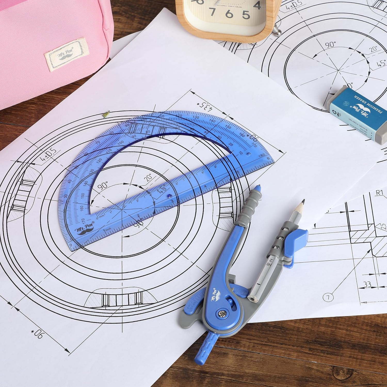 Compass and Protractor Set, Midnight Blue, 180° Protractor - Image 6