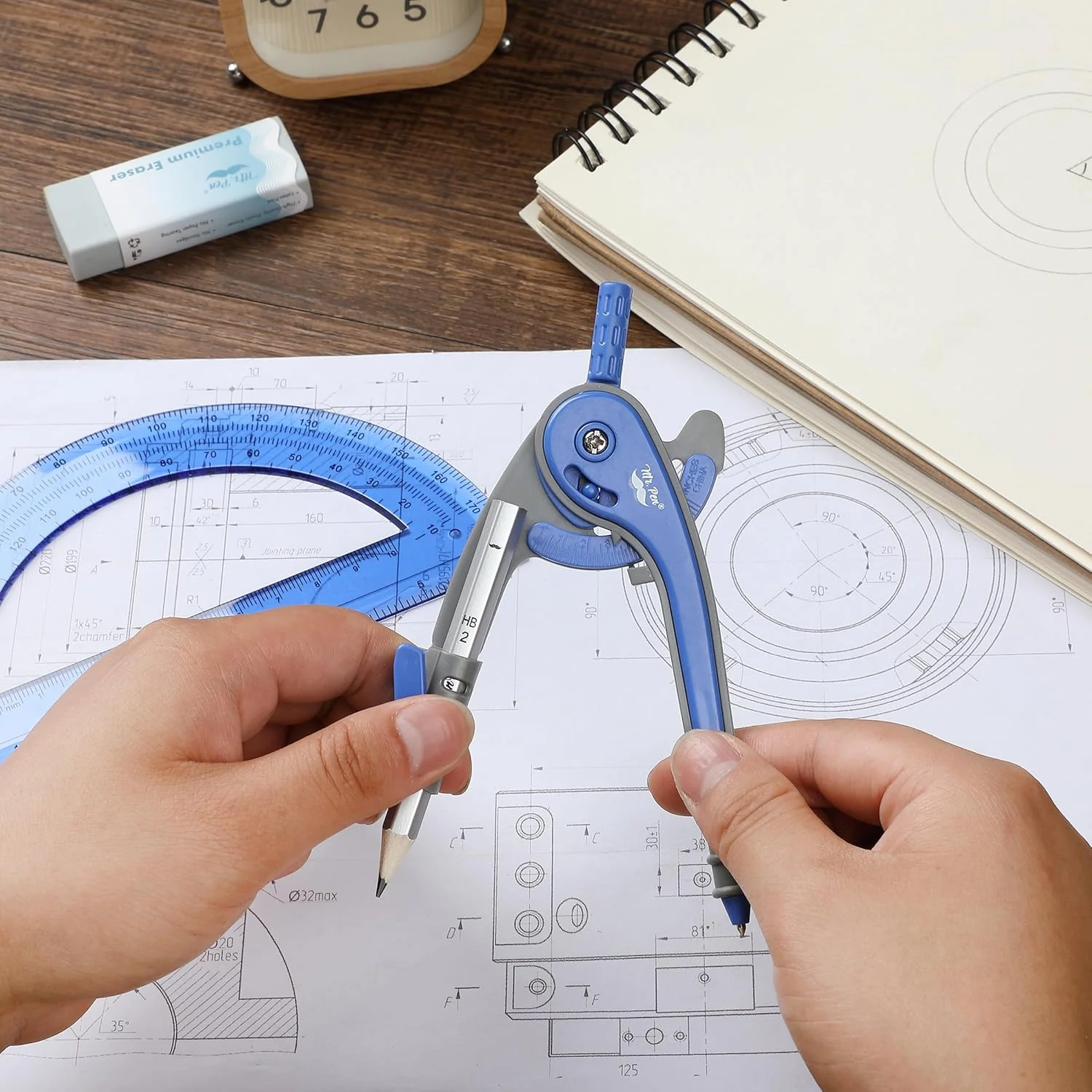 Compass and Protractor Set, Midnight Blue, 180° Protractor - Image 7