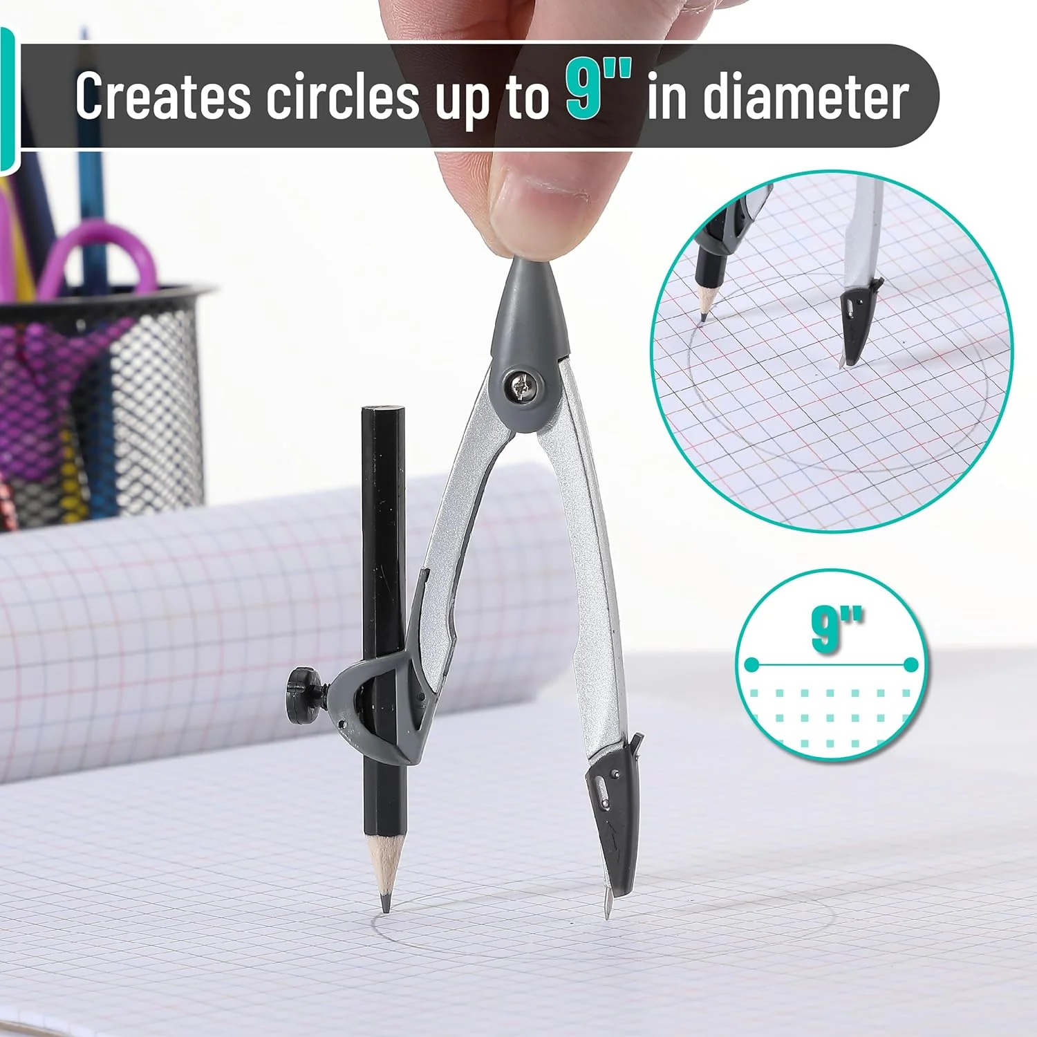 Compass for Geometry with Pencil, Draw Up to 9" Circles - Image 3