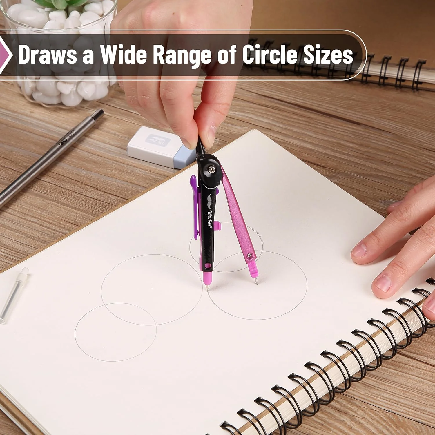 School Compass for Geometry, Pink Metal Frame, Center Wheel - Image 4