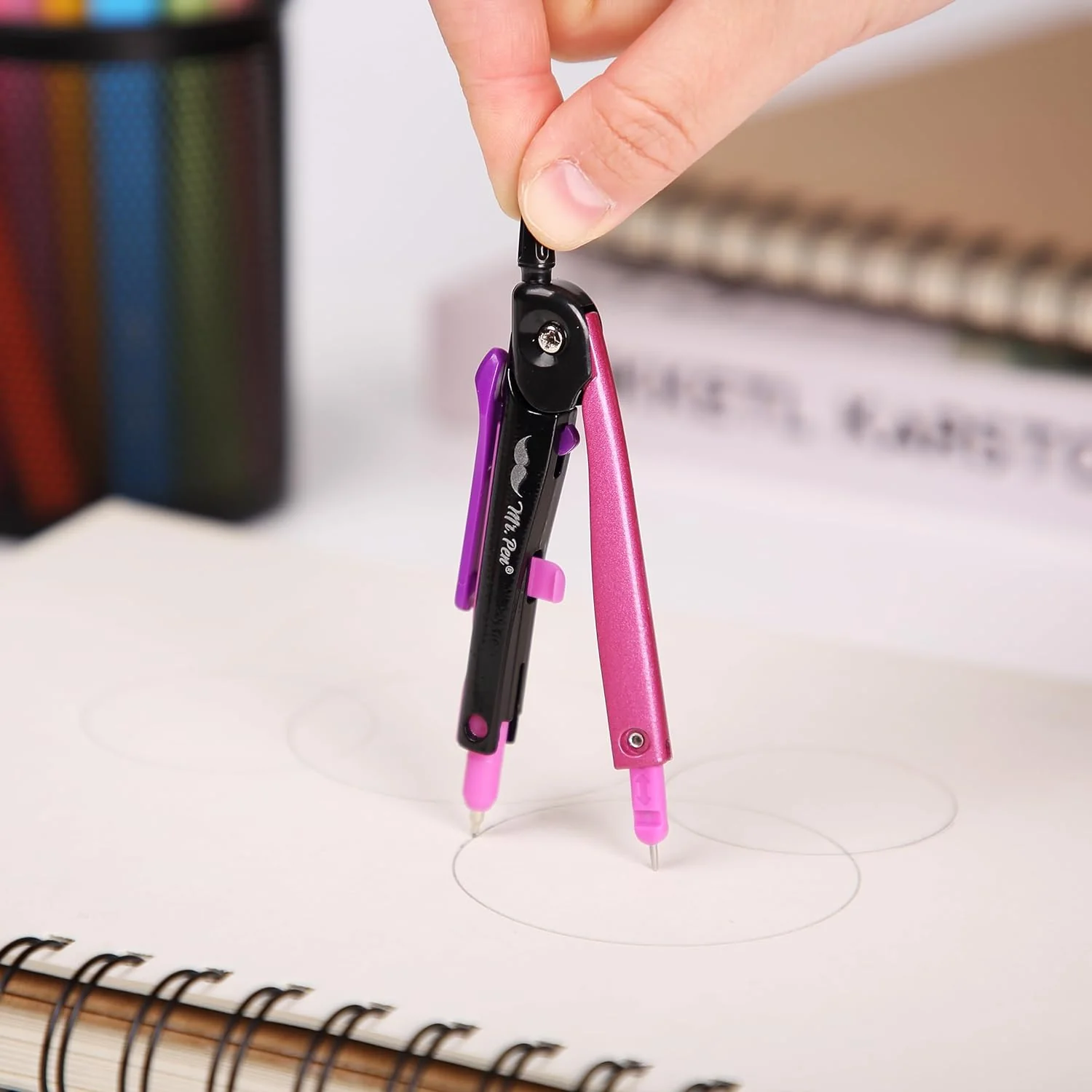 School Compass for Geometry, Pink Metal Frame, Center Wheel - Image 6