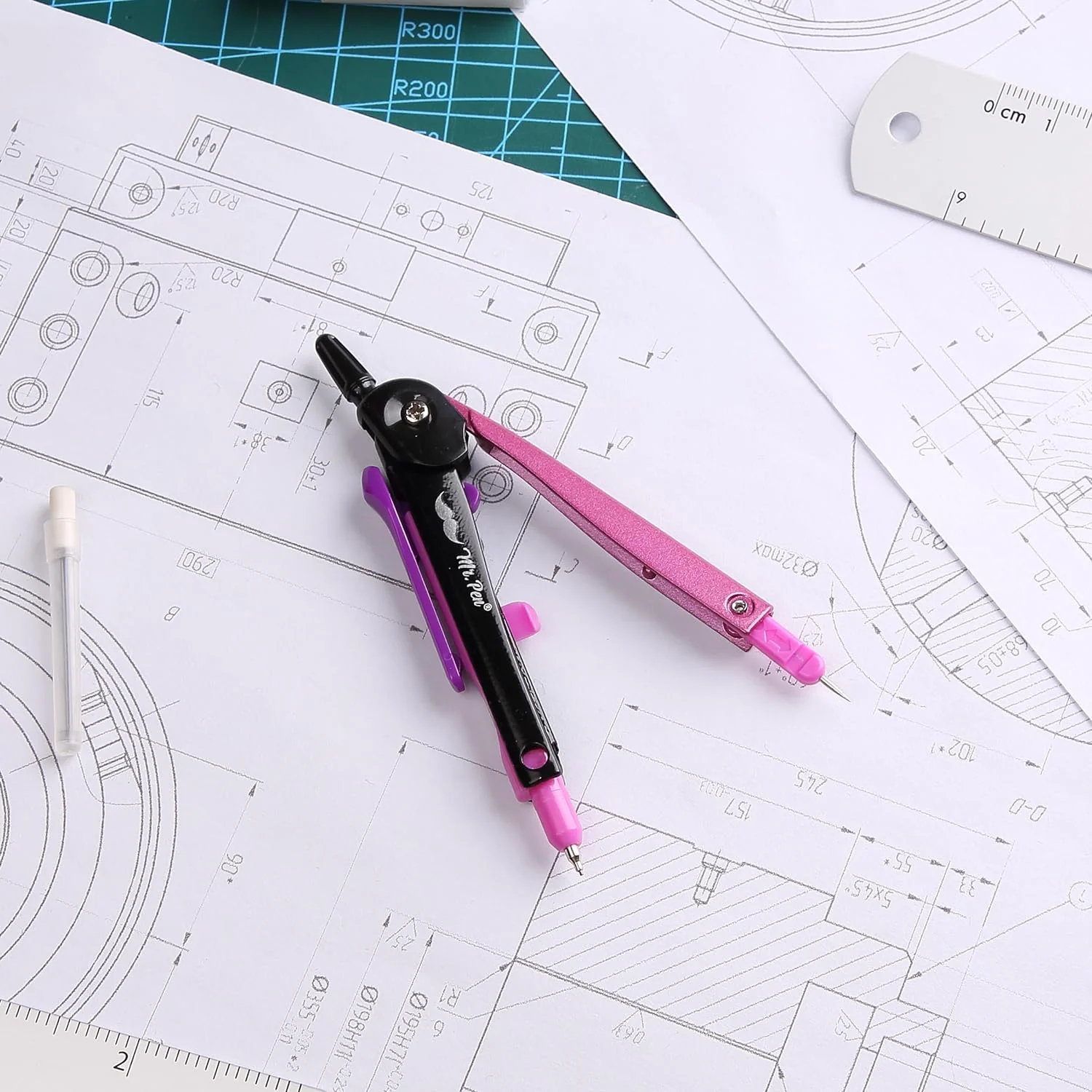 School Compass for Geometry, Pink Metal Frame, Center Wheel - Image 7