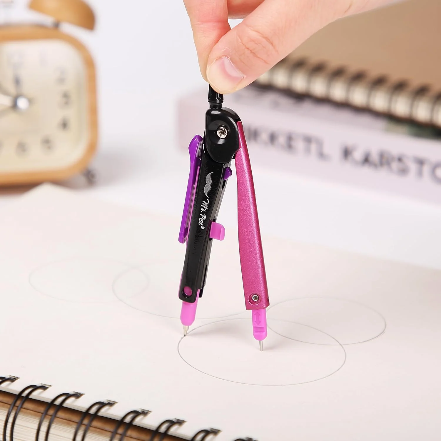 School Compass for Geometry, Pink Metal Frame, Center Wheel - Image 8