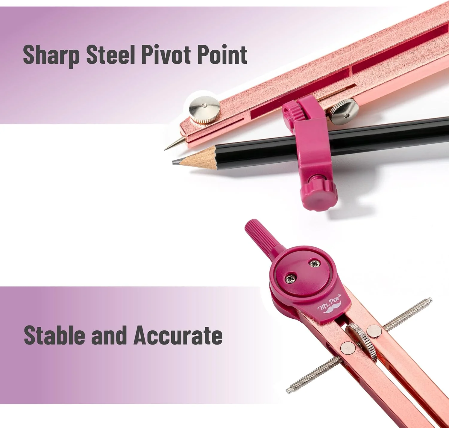 Drawing Compass for Geometry, Rose Gold, Draw Up to 11" - Image 6