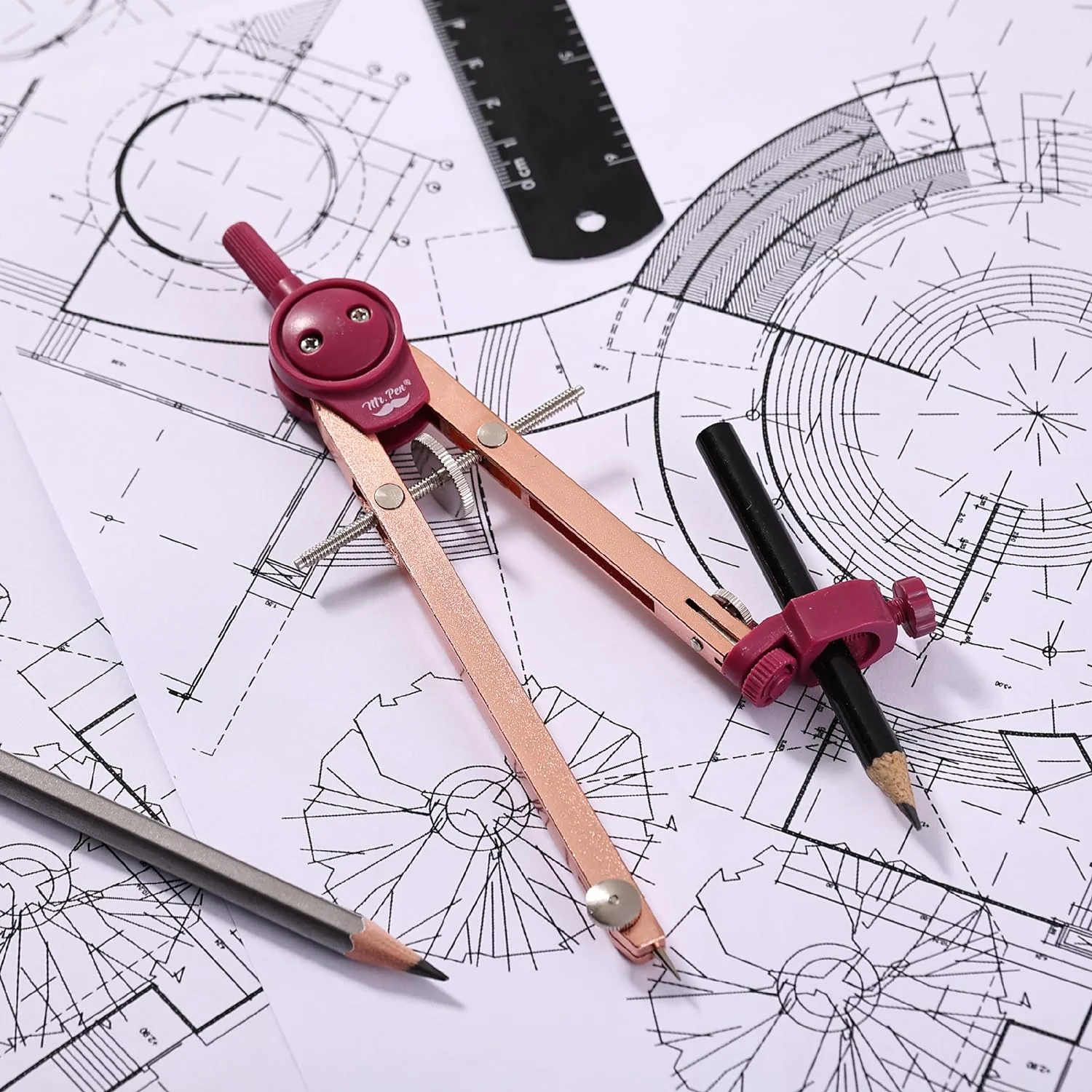 Drawing Compass for Geometry, Rose Gold, Draw Up to 11" - Image 8