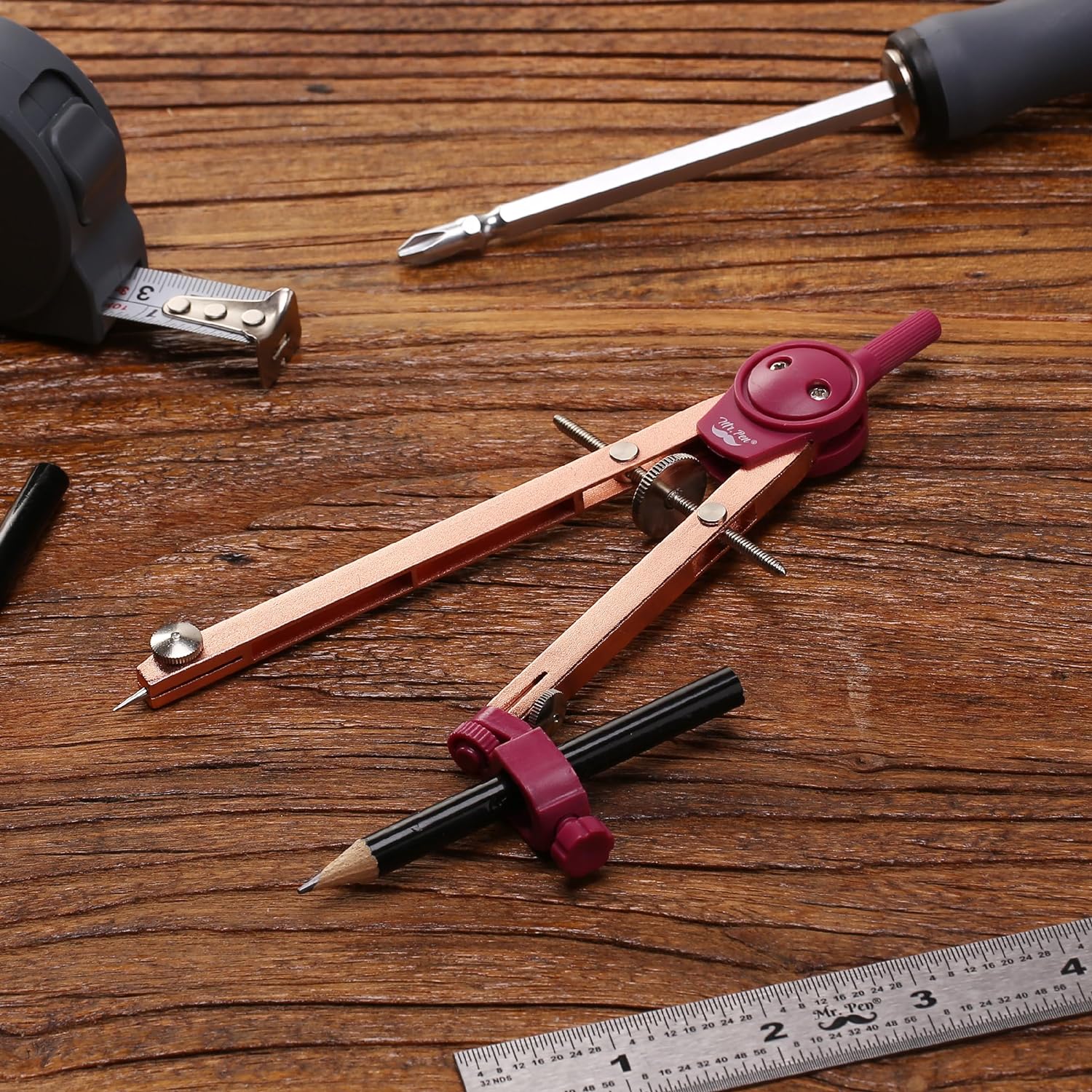 Drawing Compass for Geometry, Rose Gold, Draw Up to 11" - Image 9