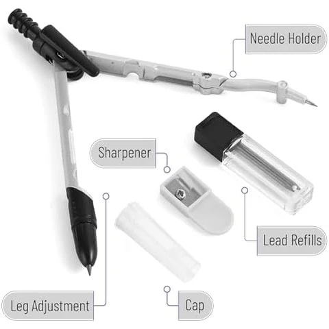 Convertible Compass for Geometry, Drafting, 5-Inch Circles - Image 6