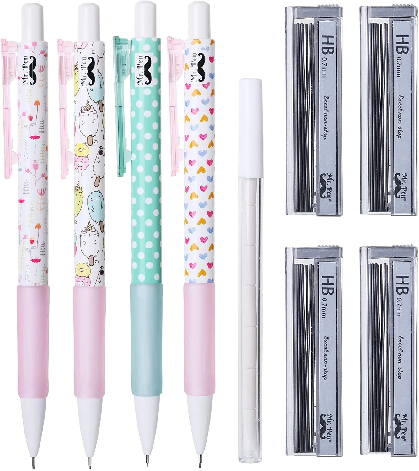 Cute Mechanical Pencil Set, 0.7mm, 16 pcs, Lead + Erasers - Image 13