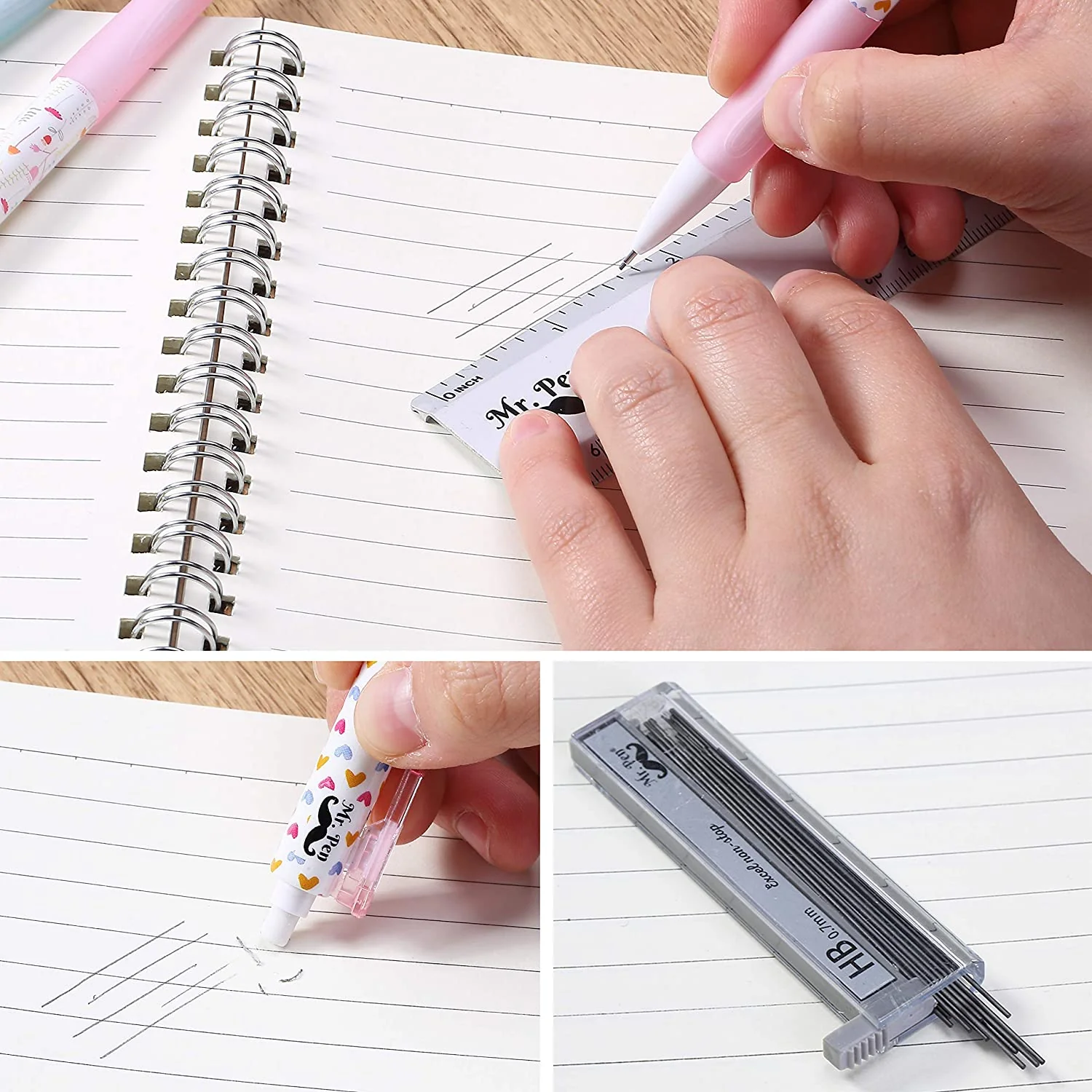 Cute Mechanical Pencil Set, 0.7mm, 16 pcs, Lead + Erasers - Image 14