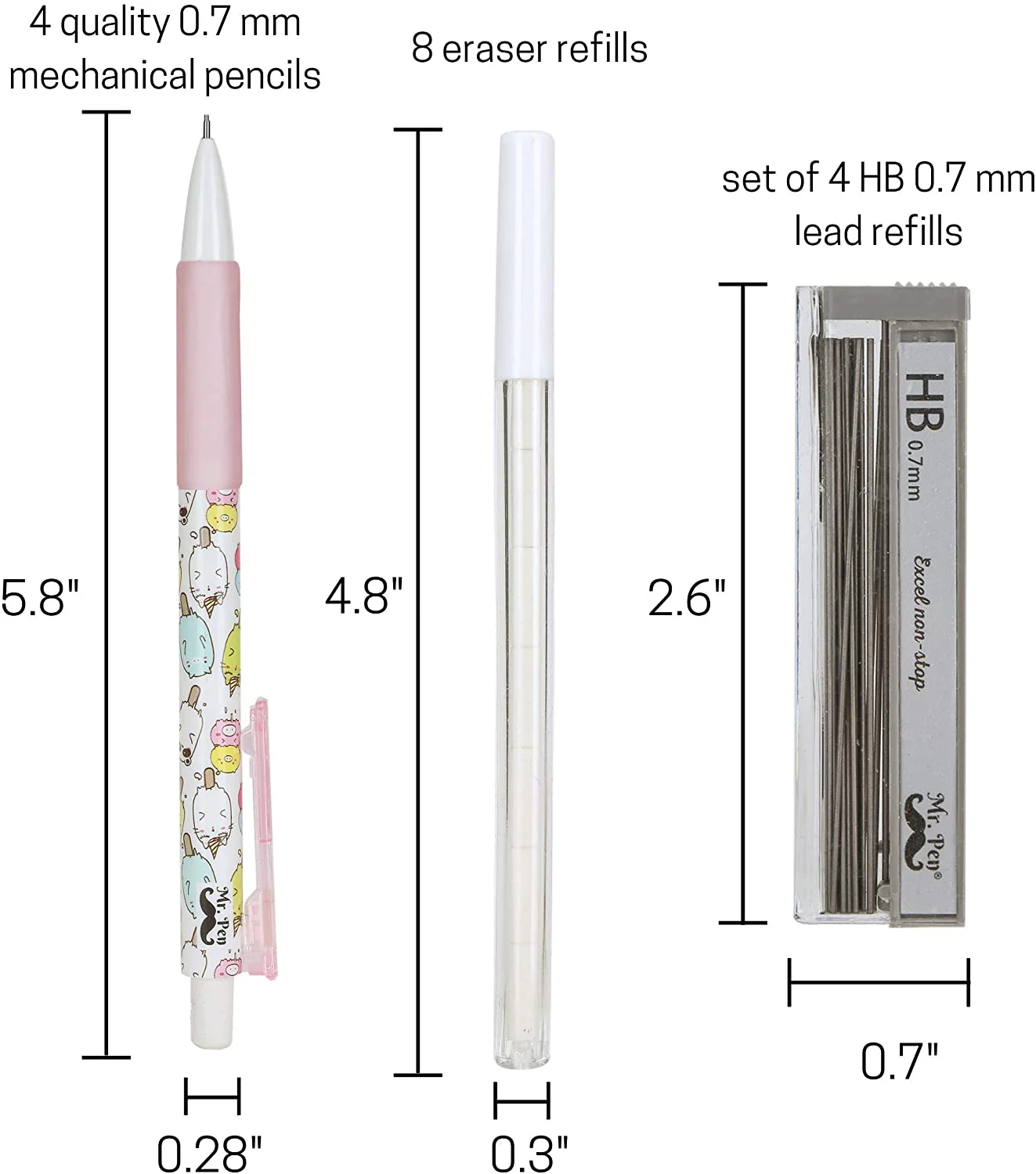 Cute Mechanical Pencil Set, 0.7mm, 16 pcs, Lead + Erasers - Image 15