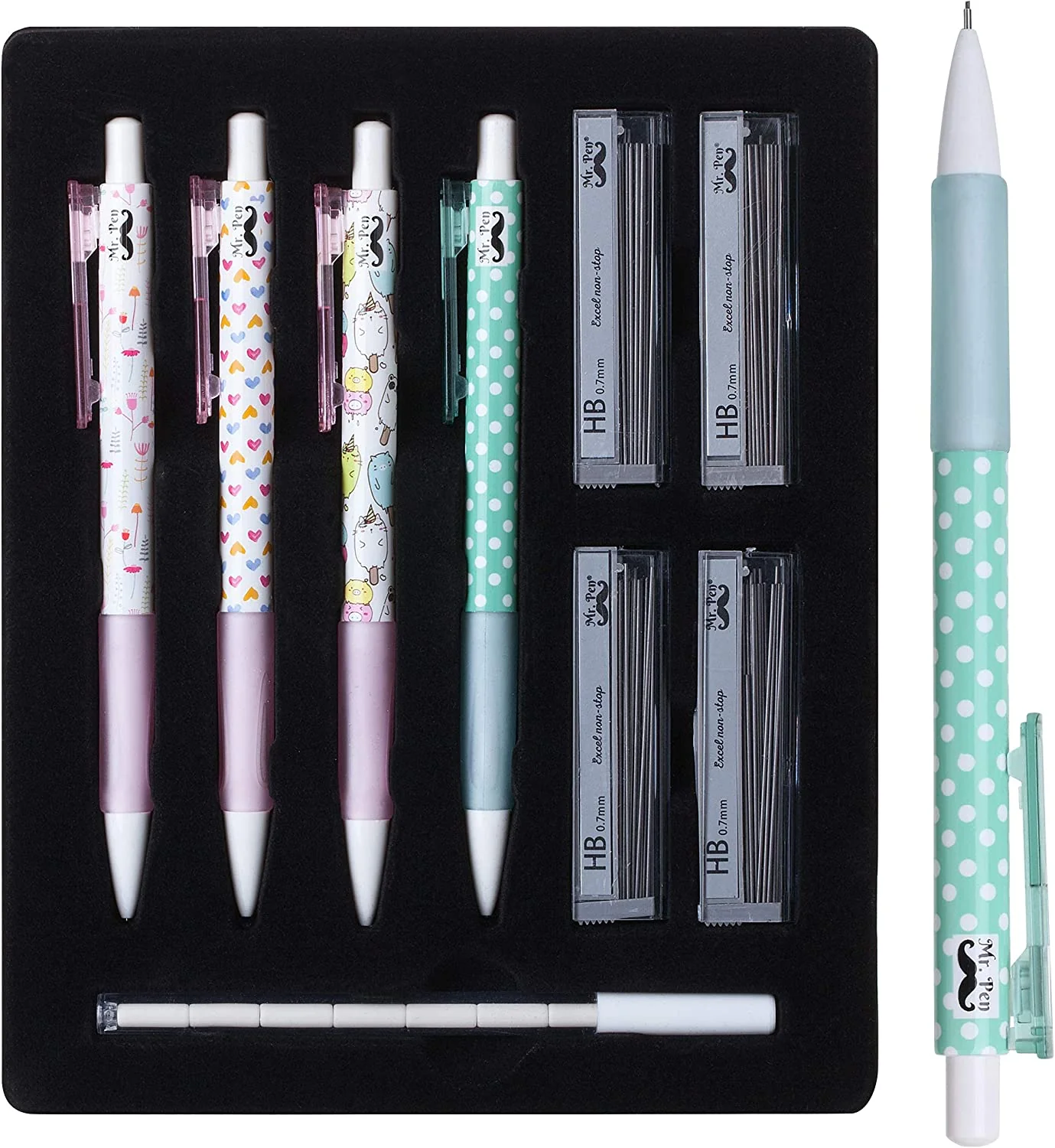 Cute Mechanical Pencil Set, 0.7mm, 16 pcs, Lead + Erasers - Image 3