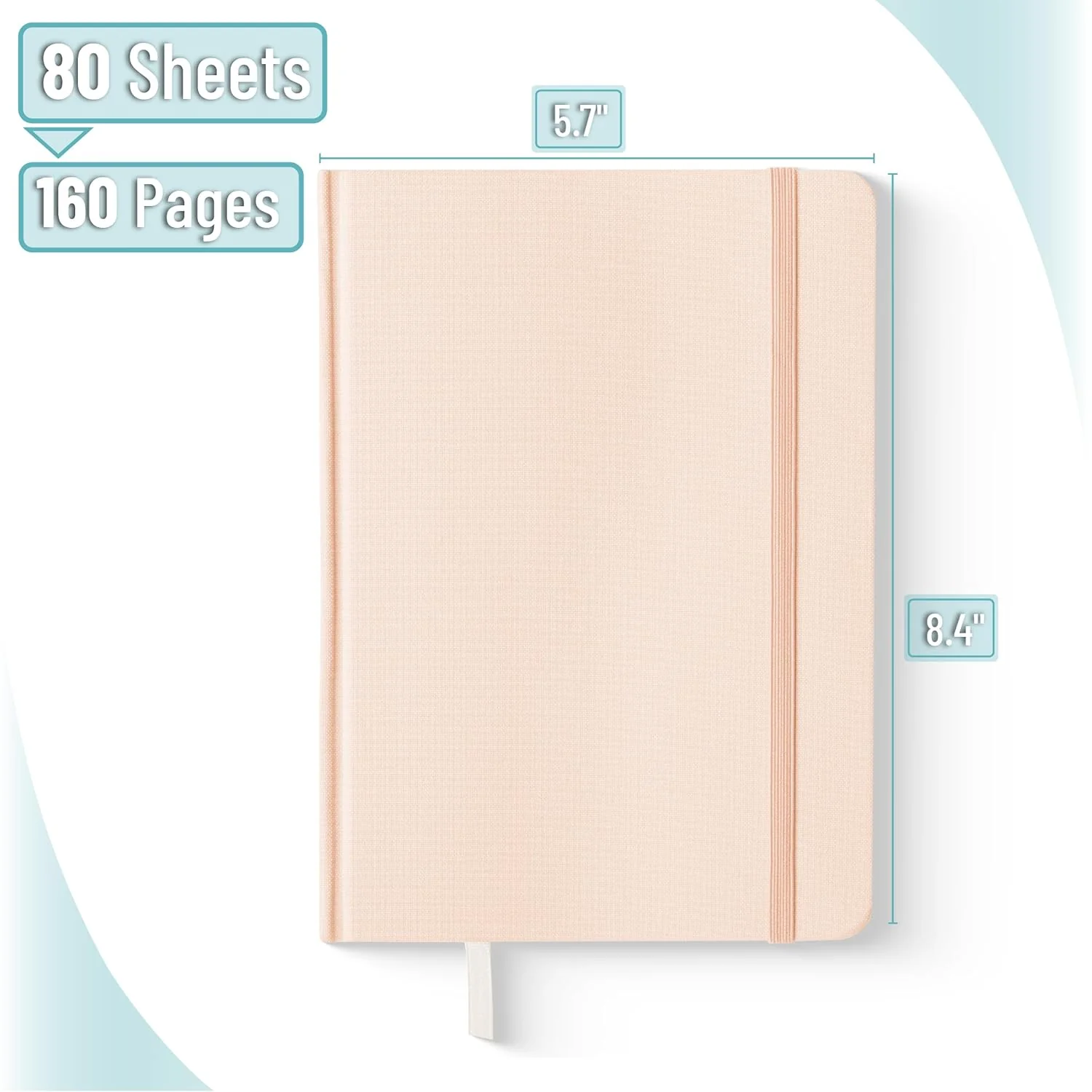Mr. Pen- Dotted Journal Notebook, 5.7"x8.3", 160 Pages, Fabric Hardcover, Soft Blush Bullet Journal Notebook - Image 2