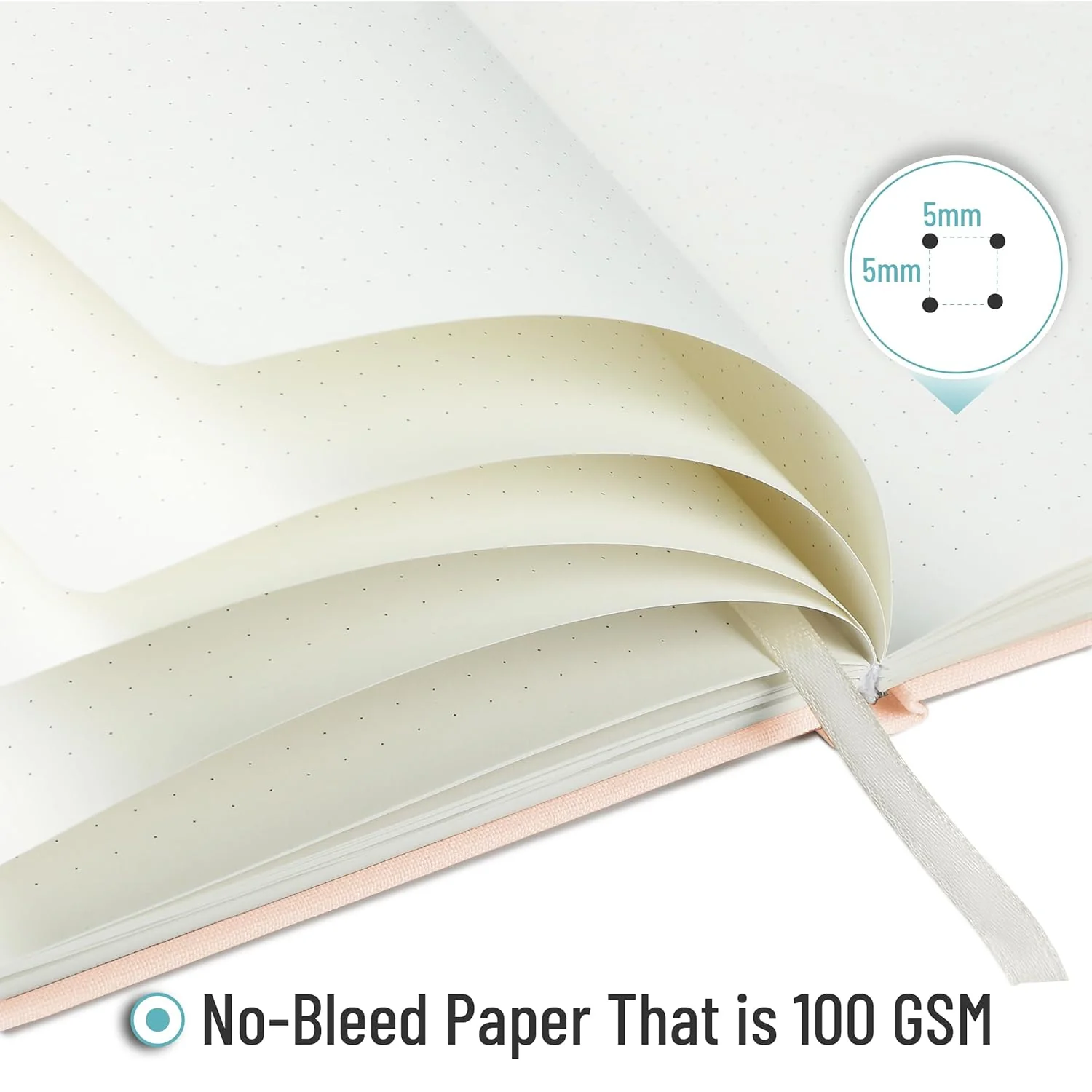 Mr. Pen- Dotted Journal Notebook, 5.7"x8.3", 160 Pages, Fabric Hardcover, Soft Blush Bullet Journal Notebook - Image 4