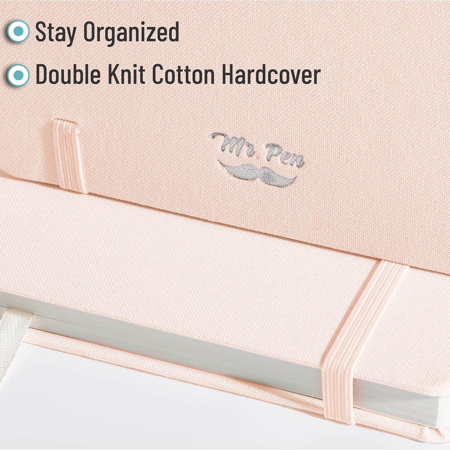 Mr. Pen- Dotted Journal Notebook, 5.7"x8.3", 160 Pages, Fabric Hardcover, Soft Blush Bullet Journal Notebook - Image 5