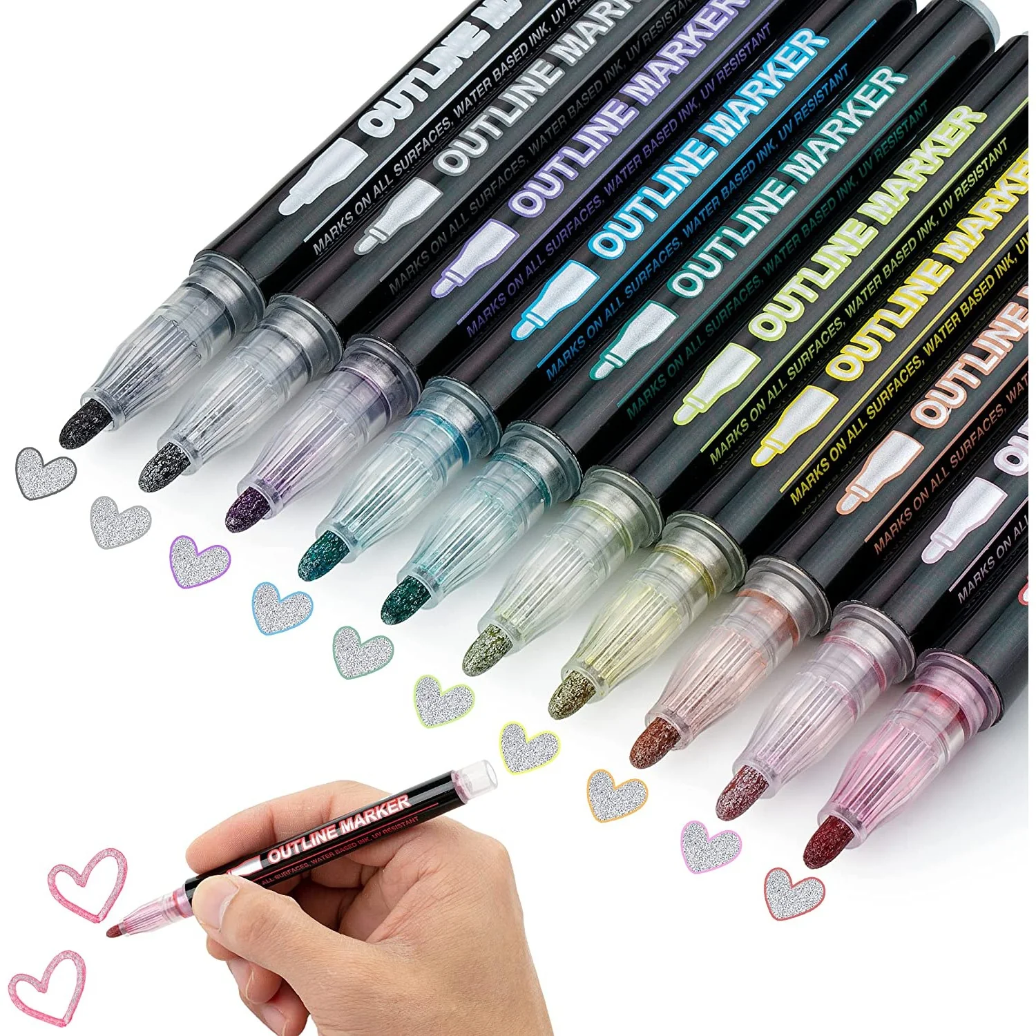 Double Line Outline Markers, 10 Pack, Shimmer Metallic Colors - Image 11