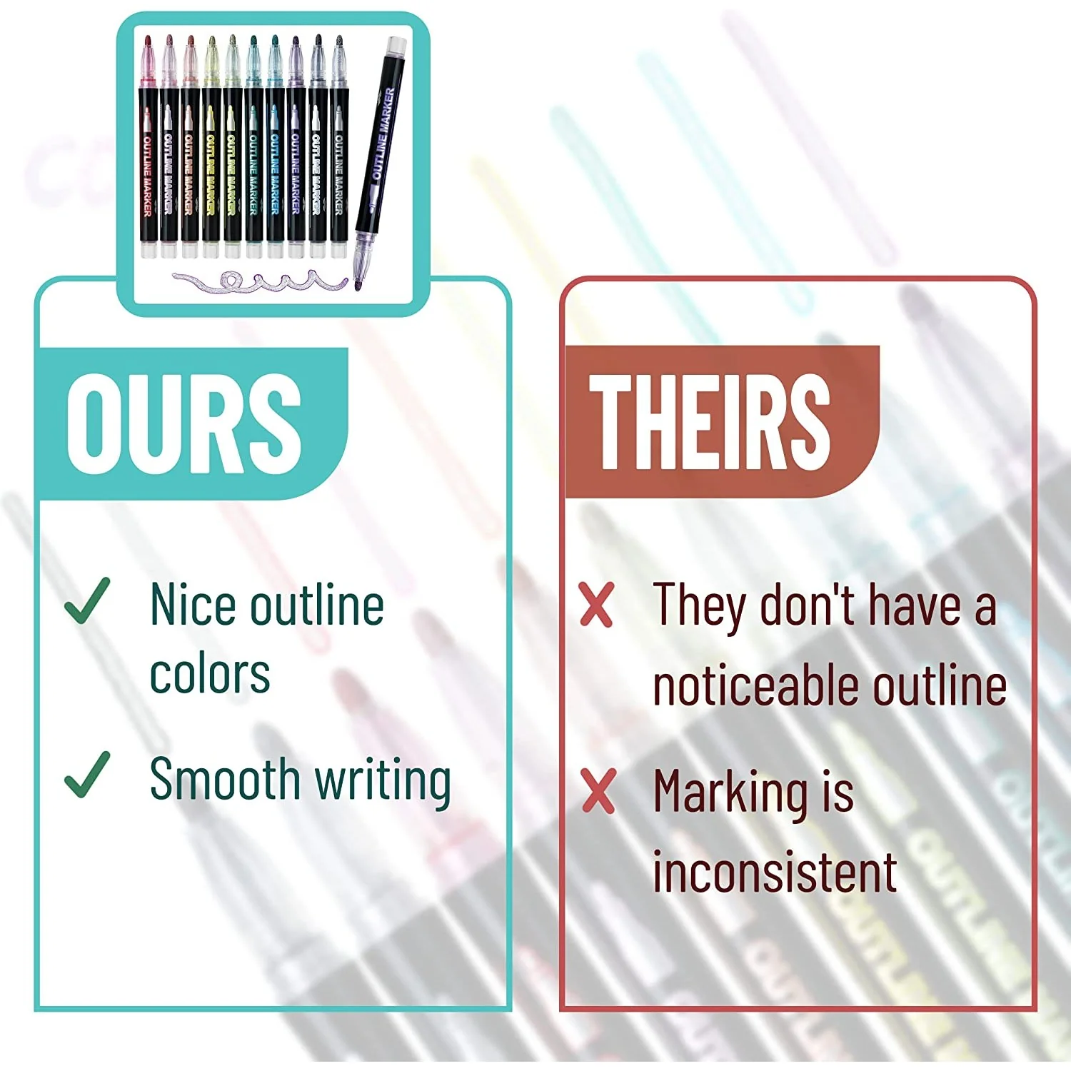 Double Line Outline Markers, 10 Pack, Shimmer Metallic Colors - Image 5
