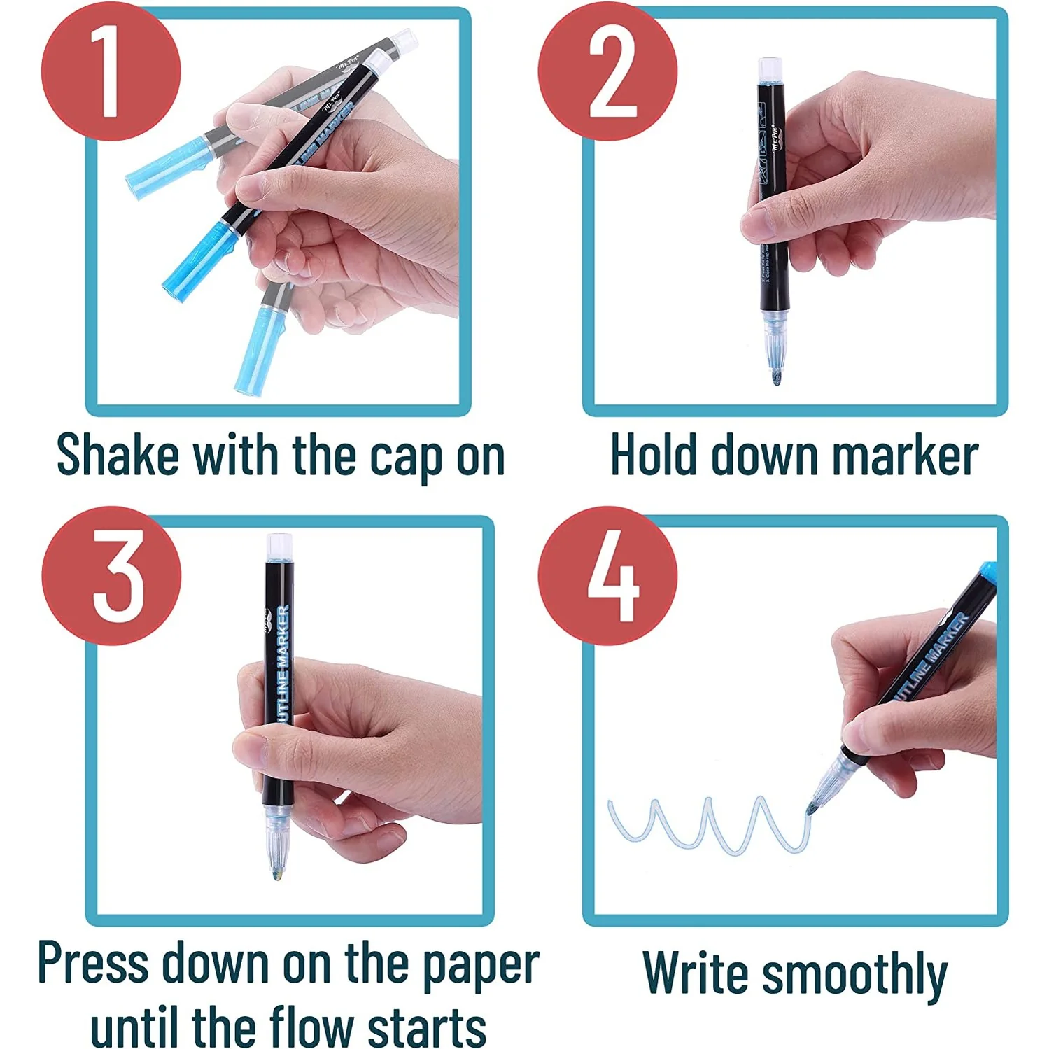 Double Line Outline Markers, 10 Pack, Shimmer Metallic Colors - Image 6