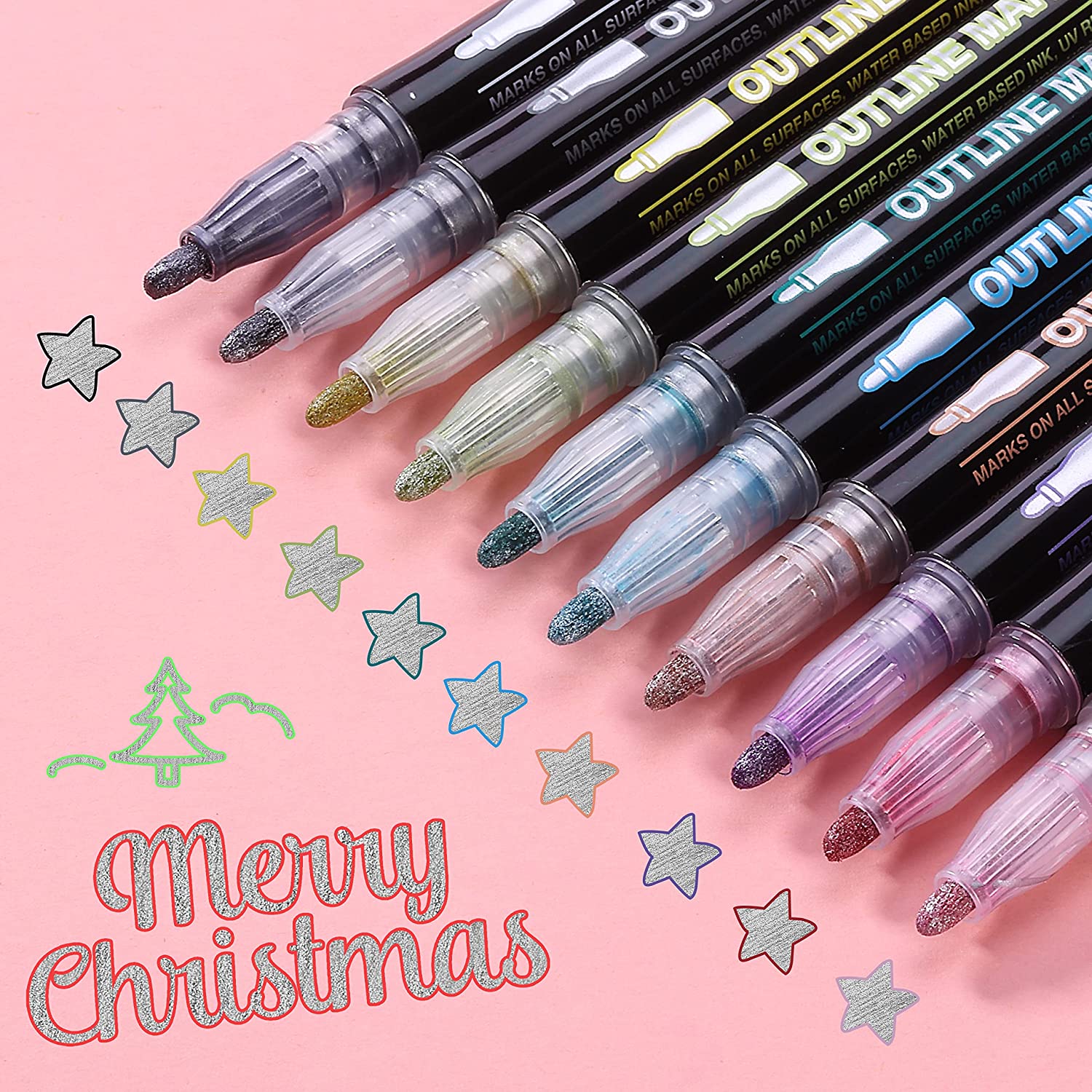 Double Line Outline Markers, 10 Pack, Shimmer Metallic Colors - Image 7