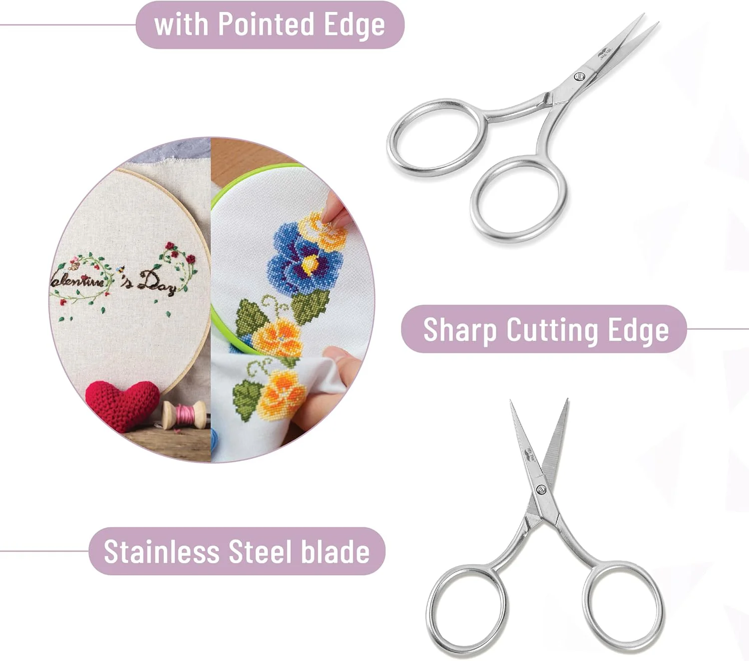 Curved Embroidery Scissors 2 Pack, 3.5”, Small Sharp Pointed Blades, Stainless Steel - Image 4