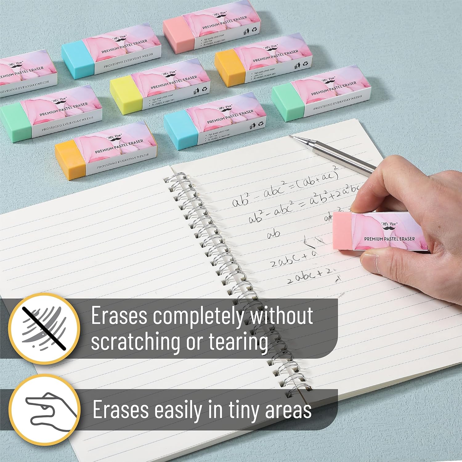 Large School Pencil Eraser, 10 Pack, Bright Colors - Image 4