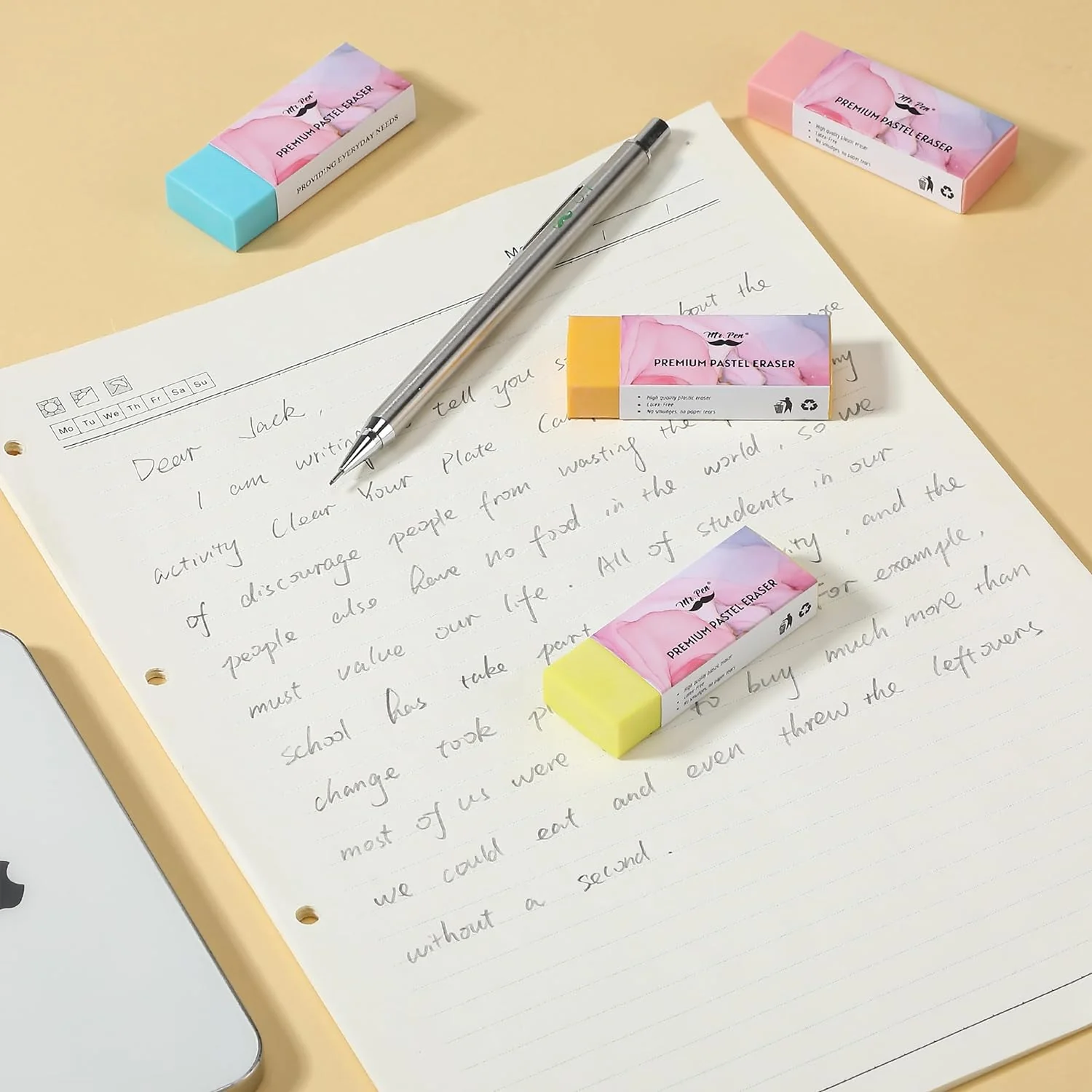 Large School Pencil Eraser, 10 Pack, Bright Colors - Image 6