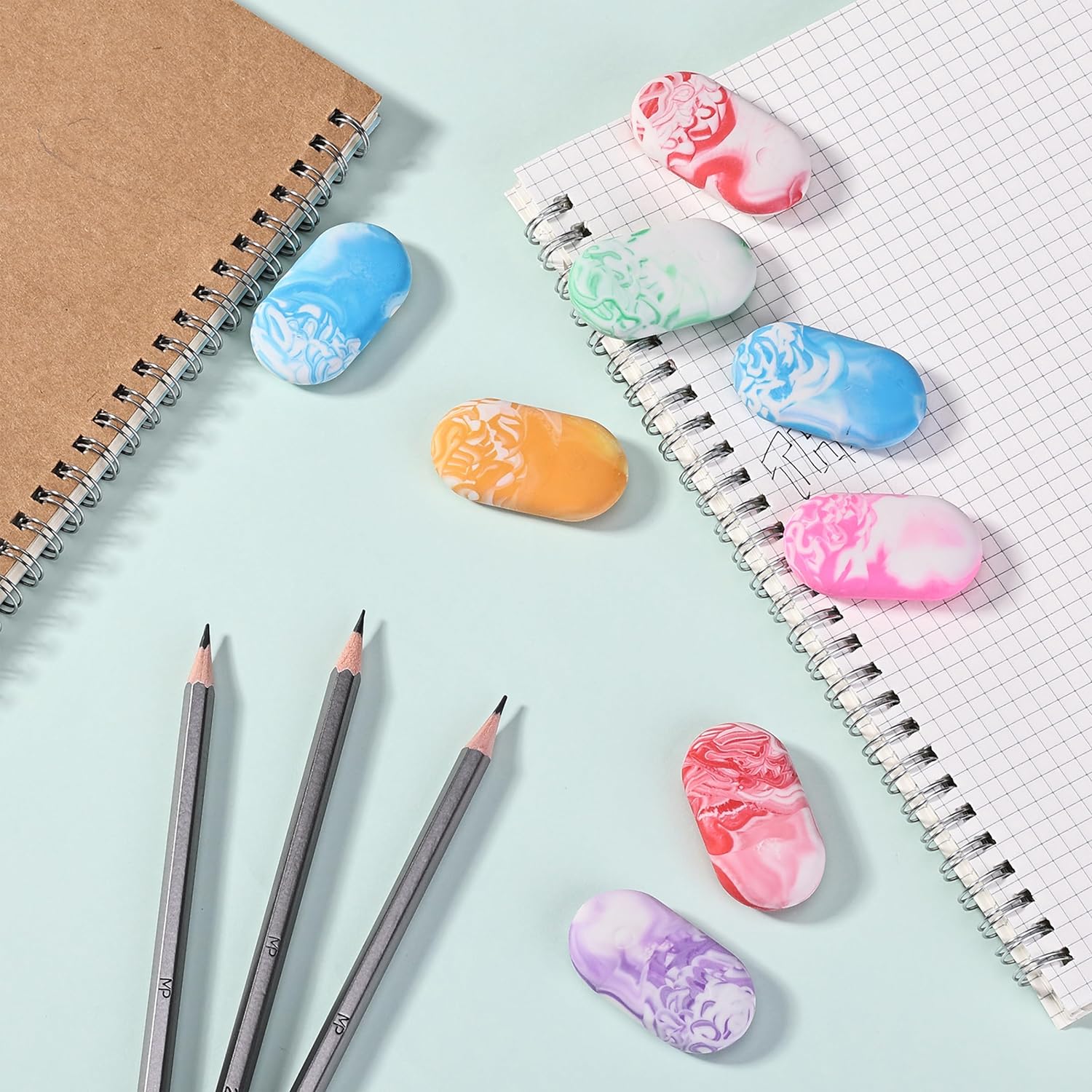 Marble Pencil Erasers, 12 Pack, Large Colorful Erasers for School & Office - Image 3