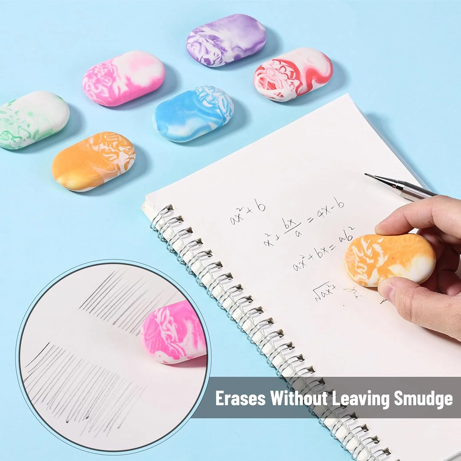 Marble Pencil Erasers, 12 Pack, Large Colorful Erasers for School & Office - Image 5