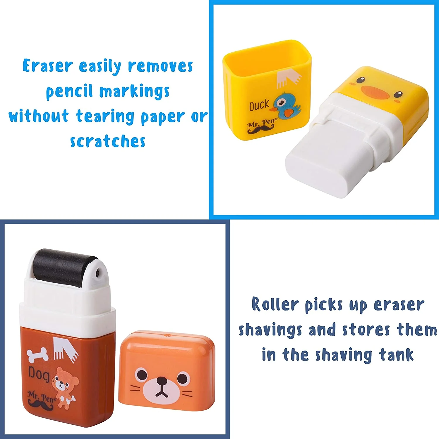 Cute Pencil Erasers, 6 Pack, with Covers & Rollers for Kids - Image 10