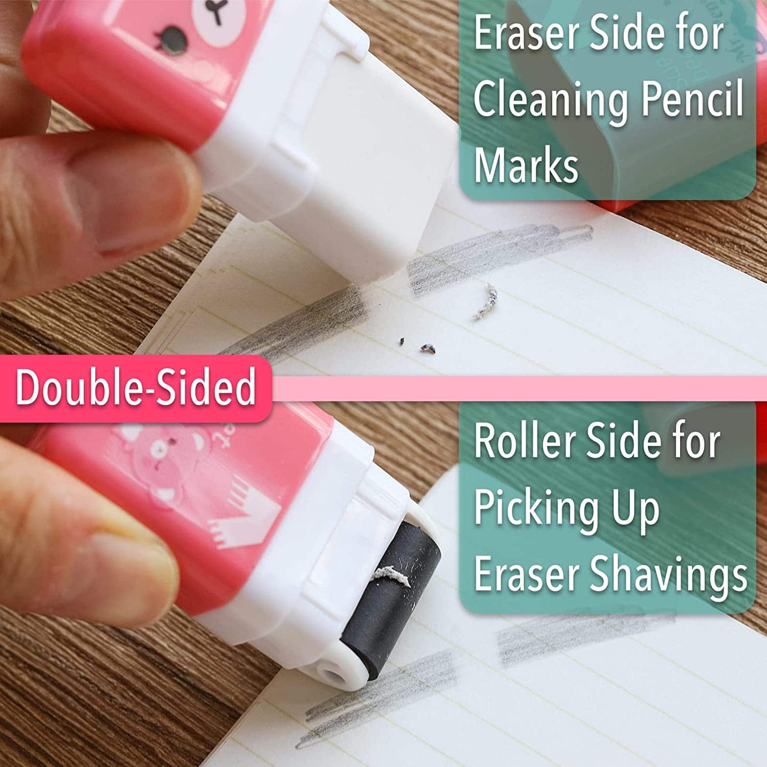 Cute Pencil Erasers, 6 Pack, with Covers & Rollers for Kids - Image 4