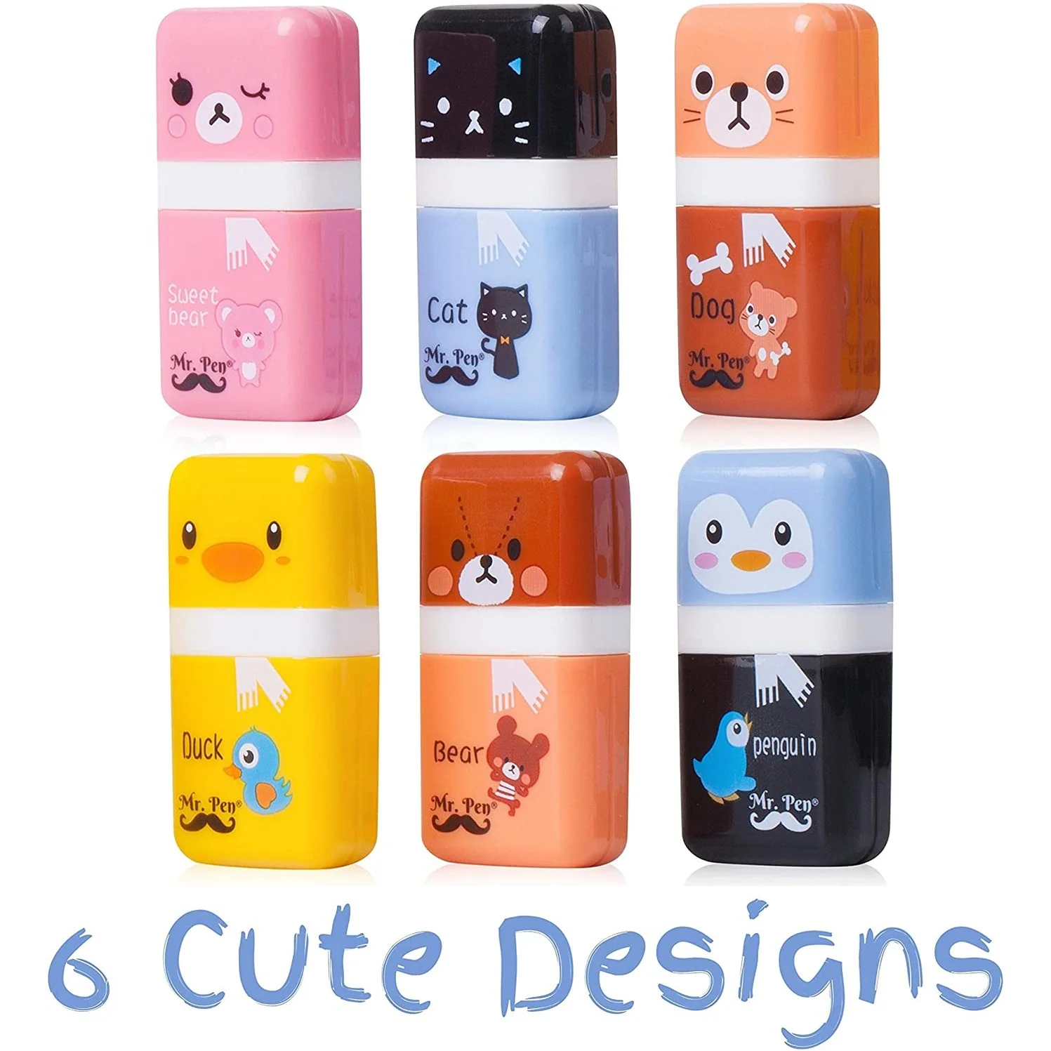 Cute Pencil Erasers, 6 Pack, with Covers & Rollers for Kids - Image 9