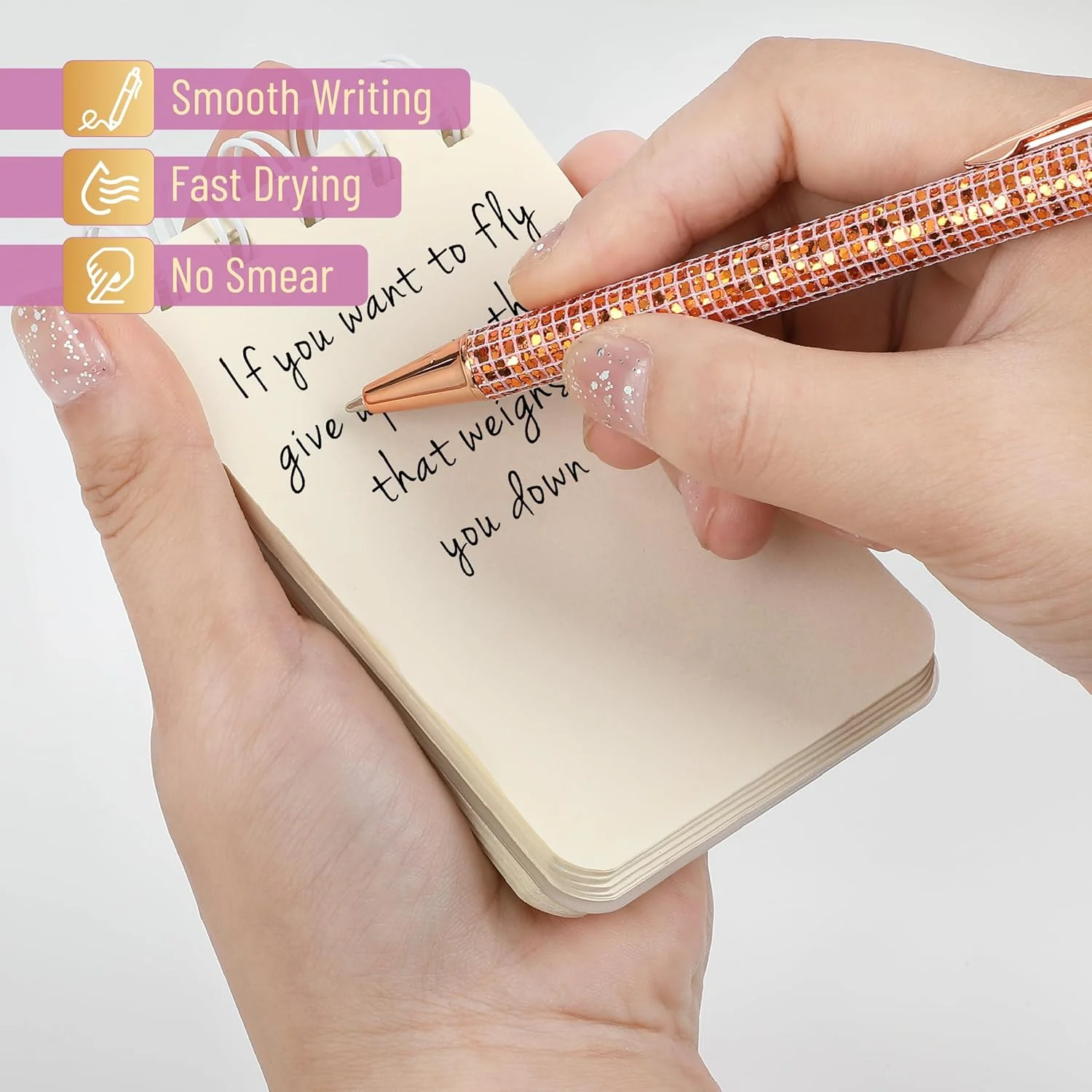 Mr. Pen- Fancy Pens for Women, 7 Black Ink Ballpoint Pens with 10 Refills, 1.0mm, Rose Gold Reverie, Glitter Cute Pens for Journaling - Image 5