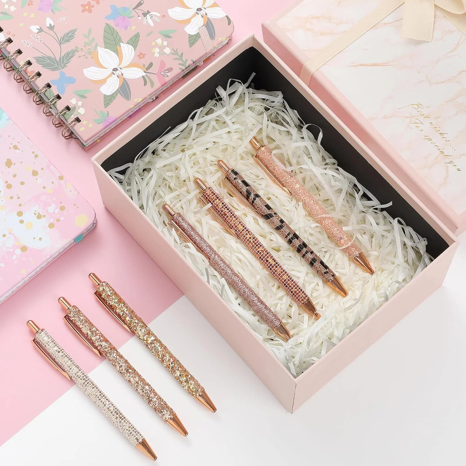 Mr. Pen- Fancy Pens for Women, 7 Black Ink Ballpoint Pens with 10 Refills, 1.0mm, Rose Gold Reverie, Glitter Cute Pens for Journaling - Image 6