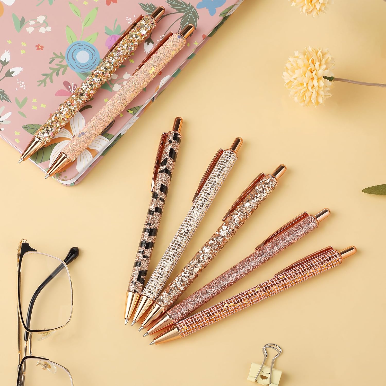 Mr. Pen- Fancy Pens for Women, 7 Black Ink Ballpoint Pens with 10 Refills, 1.0mm, Rose Gold Reverie, Glitter Cute Pens for Journaling - Image 7