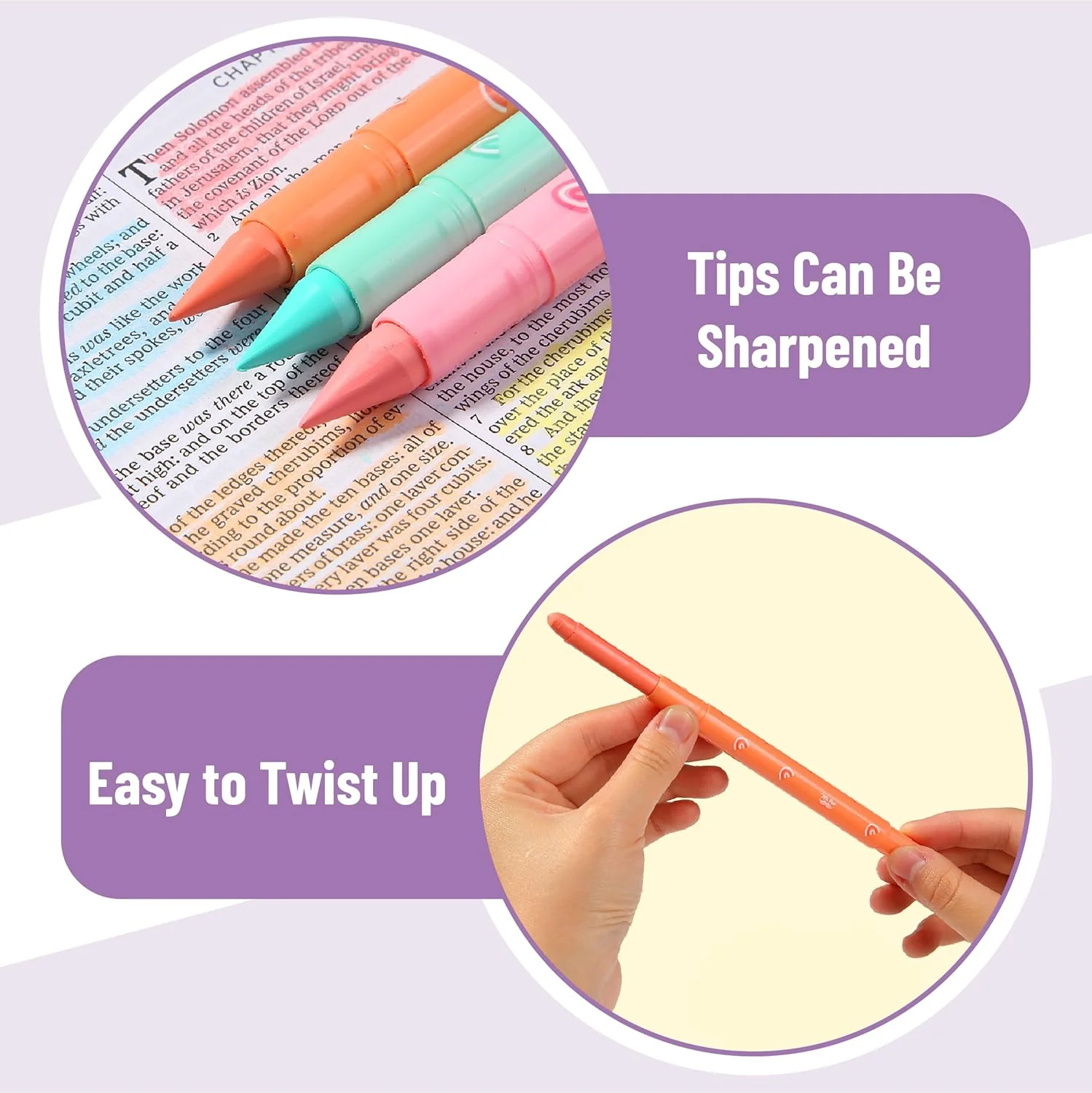 Bible Gel Highlighters, 8 Pack, Assorted Colors, No-Bleed, Twist-Up, Sharpenable Tips - Image 4